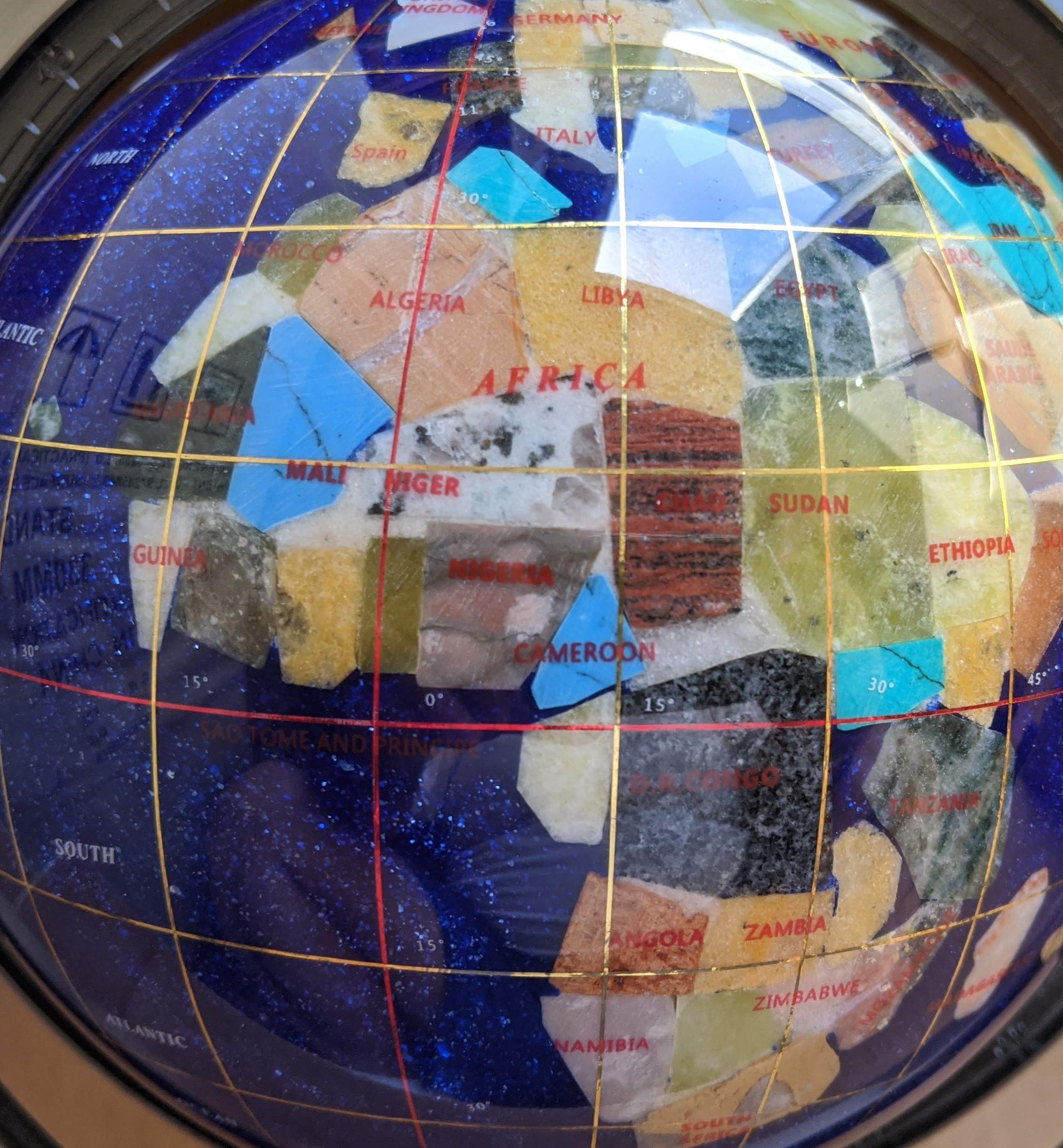 10-Inch Blue Crystallite Ocean Gemstone Globe with Silver Tripod Stand - Unique Art Tabletop Decoration for Home Office, Gift & Feng Shui Decor