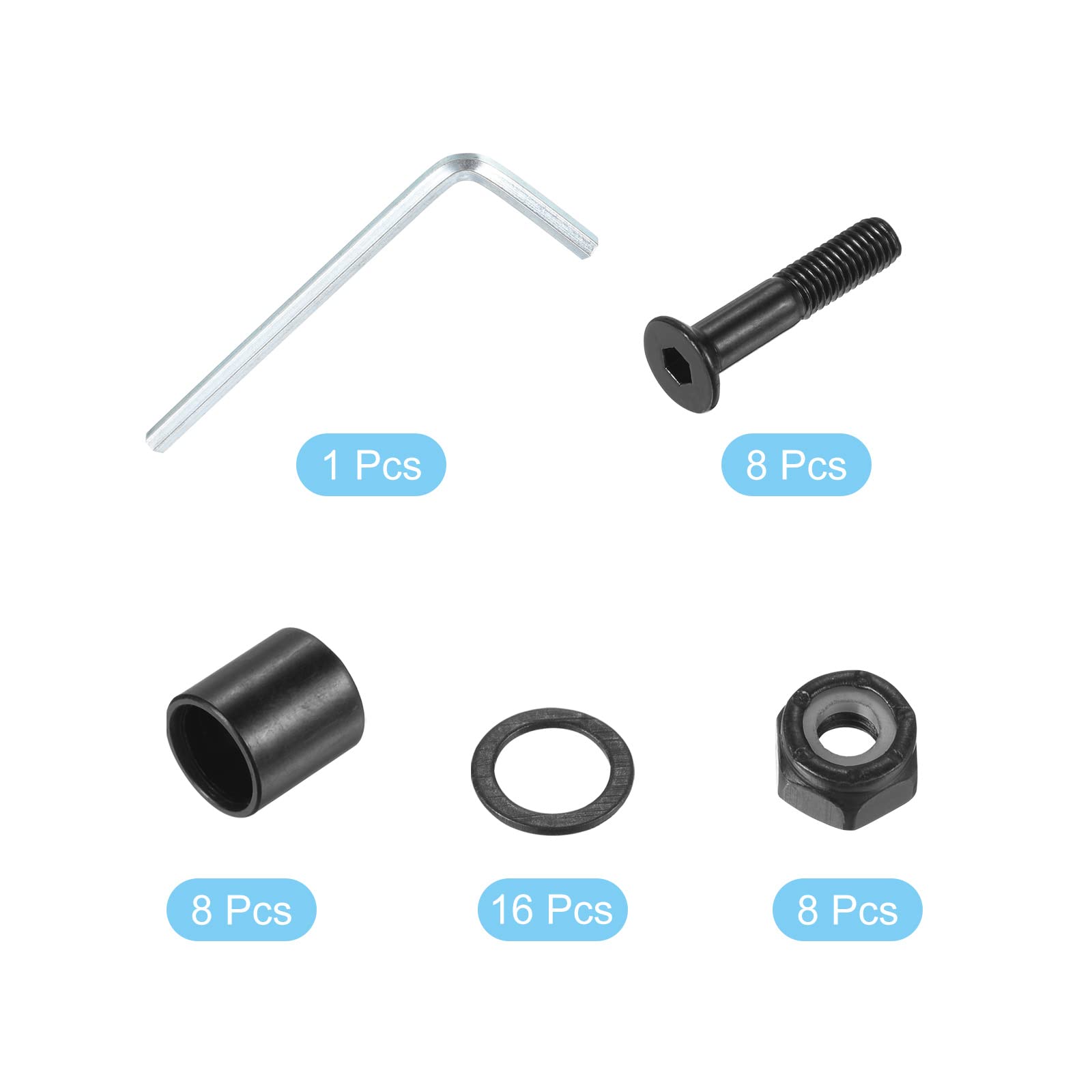 PATIKIL Skateboard Hardware Kit - 8pc Truck Mounting Screws, Axle Nuts, Hex Key Set with Washers & Spacers for Skateboard Wheels | Perfect for Board Maintenance & DIY Skateboard Assembly