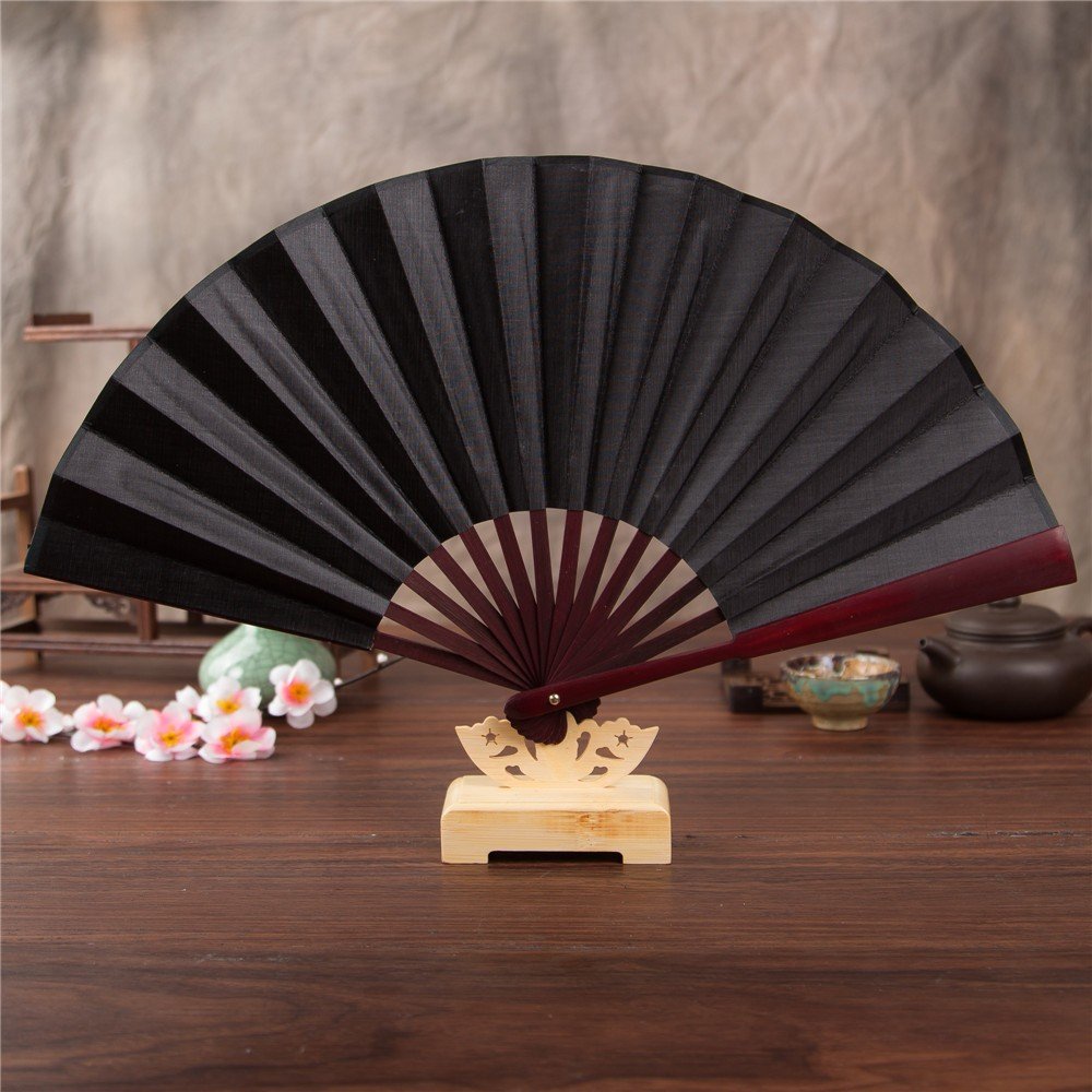 Elegant Handheld Silk Folding Fan with Floral Lace Design - Unisex Wedding, Dance & Party Accessory - Perfect Gift for Chinese Culture Enthusiasts (Black, One Size) - Ideal for Weddings, Performances, Photography & Home Décor