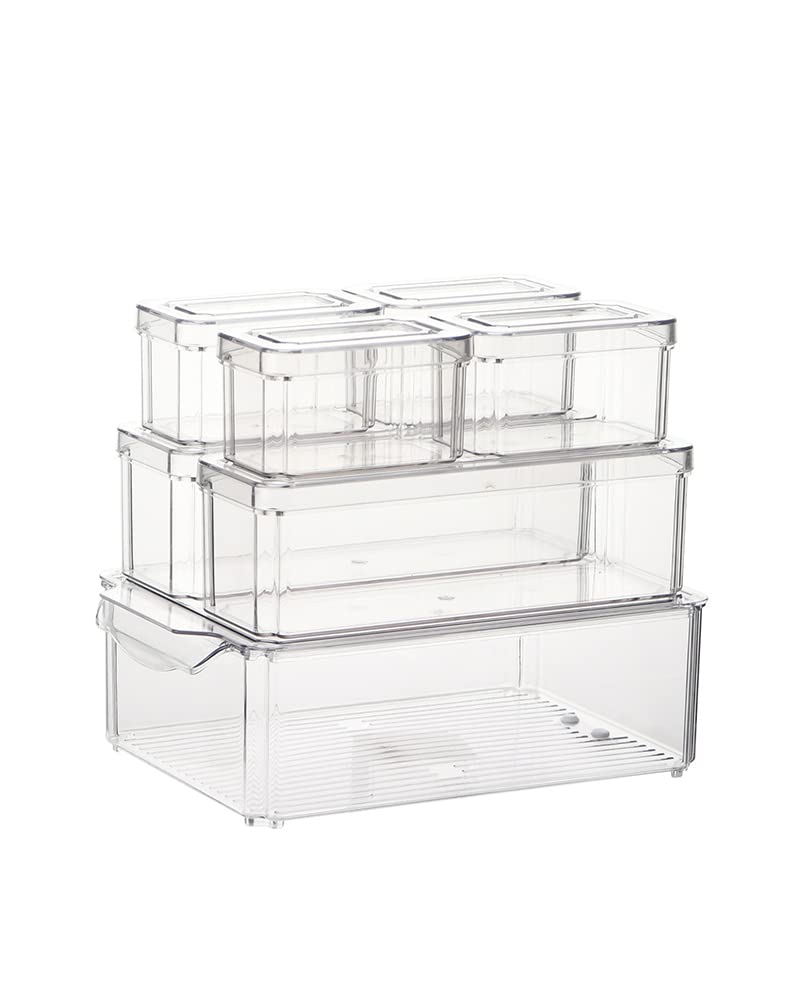 Stackable Clear Refrigerator Organizer Bins with Lids - 10-Piece Set of 3 Sizes for Fruits, Vegetables & Food Storage | Perfect for Fridge, Pantry & Countertop Organization