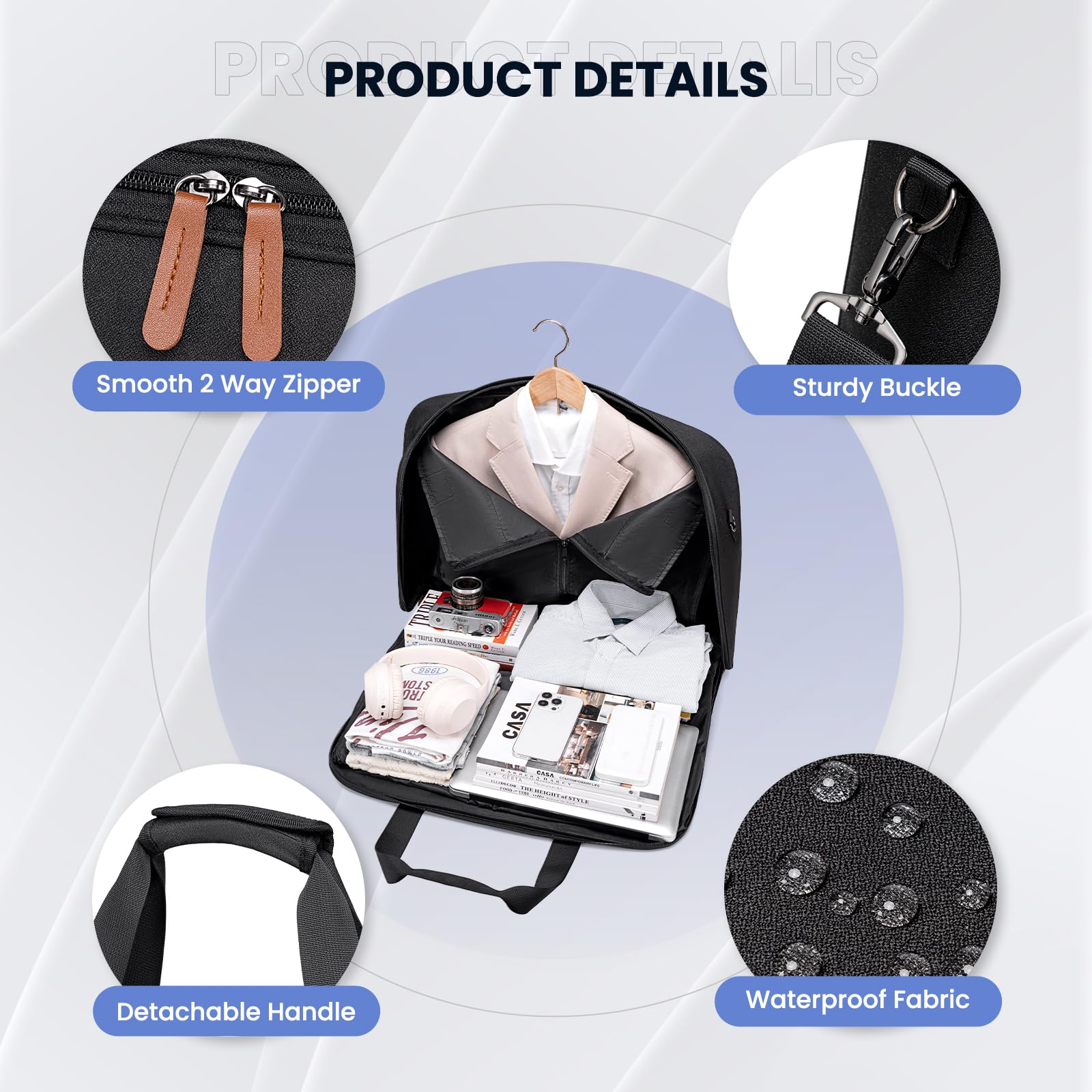 Premium Foldable Travel Garment Bag for Men & Women - Wrinkle-Free Carry-On Suit Bag with Adjustable Shoulder Strap - Perfect for Business Trips, Weddings & Formal Events (Black)