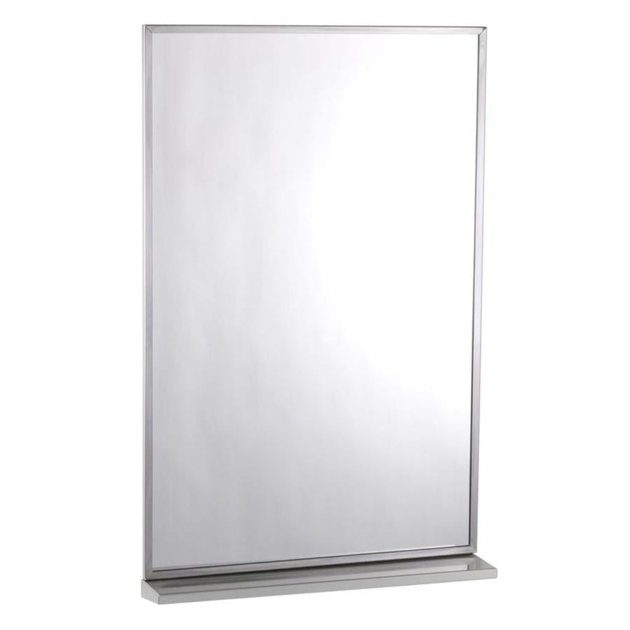 Bobrick B166 2436 Framed Bathroom Mirror with Shelf - Bright Polished Stainless Steel - Surface Mounted for Home, Hotel & Commercial Use