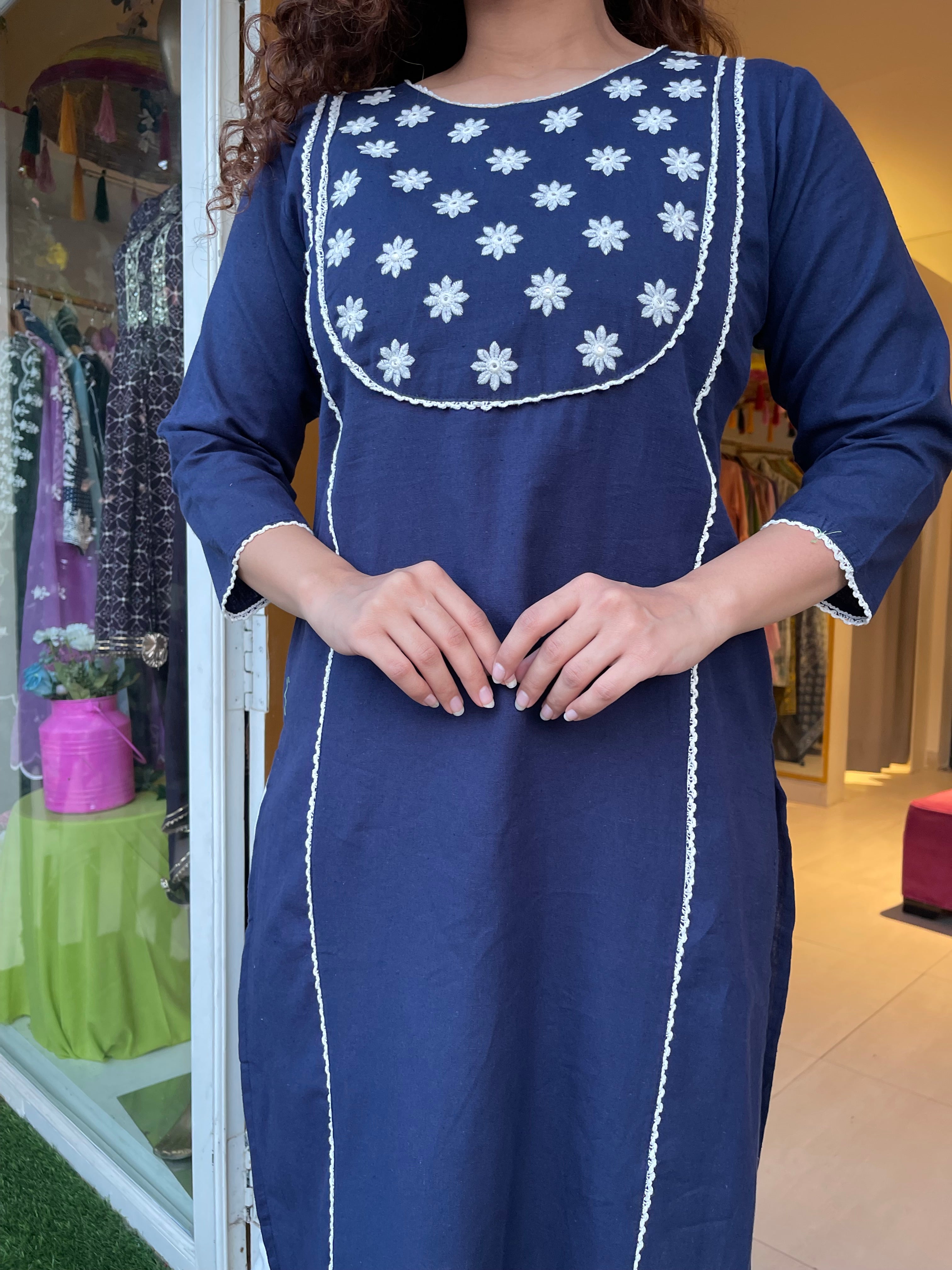 Stylish Blue Floral Printed Kurta Set for Women - Perfect for Festivals, Parties & Casual Wear