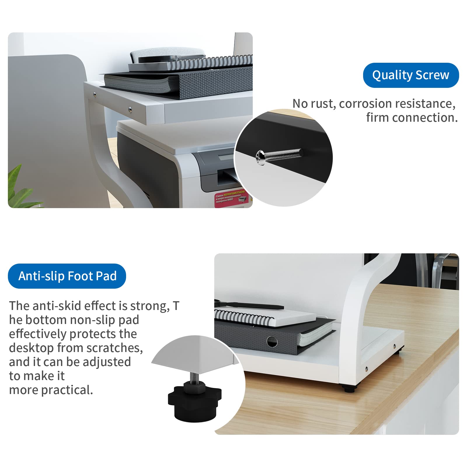 PUNCIA 2-Tier Wooden Printer Stand for Home Office - Heavy Duty Desktop Organizer with Storage Shelf for Laser Printers, Copiers & Office Supplies - Space-Saving Desk Solution for Small Workspaces