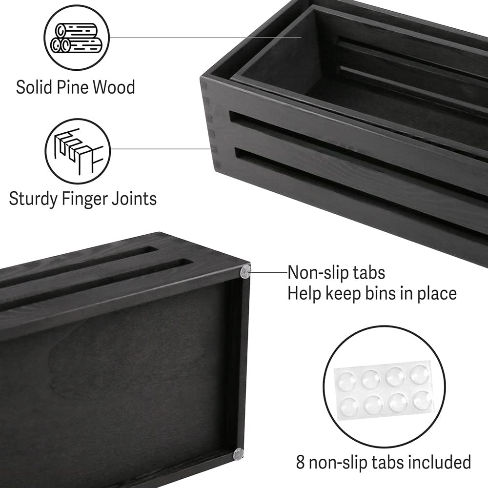LotFancy 2-Pack Wooden Toilet Paper Holder & Black Toilet Tank Storage Basket - Farmhouse Bathroom Decor Organizer for Toilet Tank Top & Back | Perfect for Small Bathroom Organization, Rustic Home Decor, and Space-Saving Storage Solutions