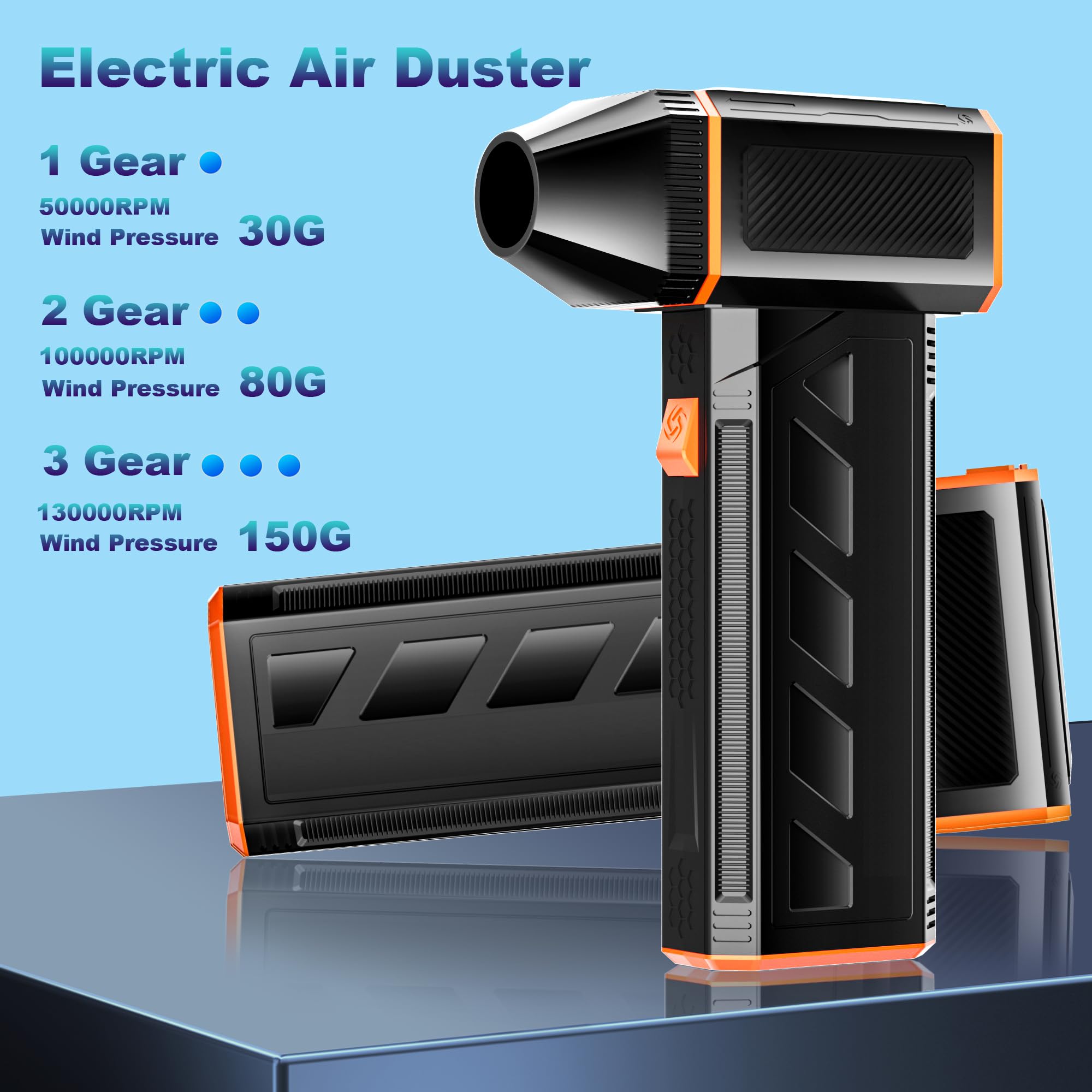 CCV 130,000 RPM Electric Air Duster - Rechargeable Cordless Keyboard & PC Cleaner with 3 Speed Settings | Powerful Jet Dry Blower for Computer, Car, Home & Office Cleaning | Dust Removal for Electronics, Keyboards & Hard-to-Reach Areas