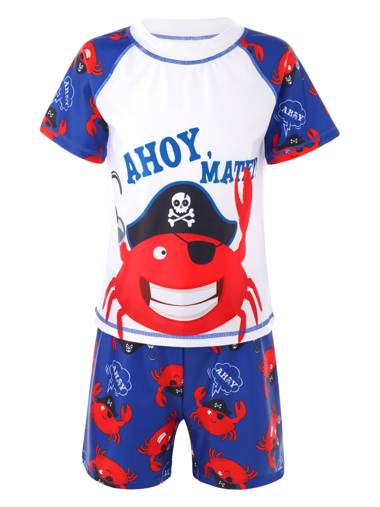 Boys' 2-Piece Rash Guard Swim Set with UPF 50+ Protection - Cartoon Short Sleeve Swim Shirt & Trunks for Surfing, Swimming & Beach Activities