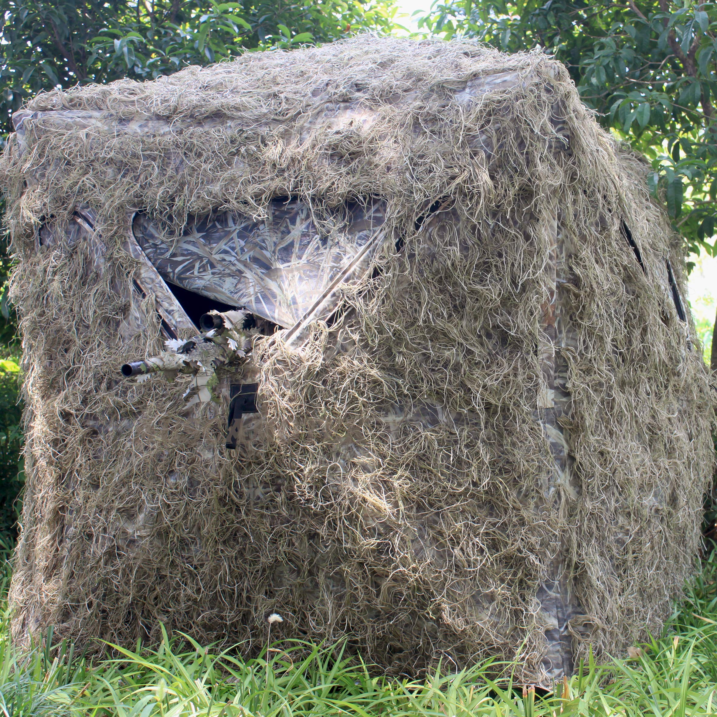 AUSCAMOTEK 3-Person Ghillie Scouter Hunting Blind with Ghilly Cover - Perfect for Deer Hunting, Turkey Hunting, and Wildlife Observation in Woodlands and Fields