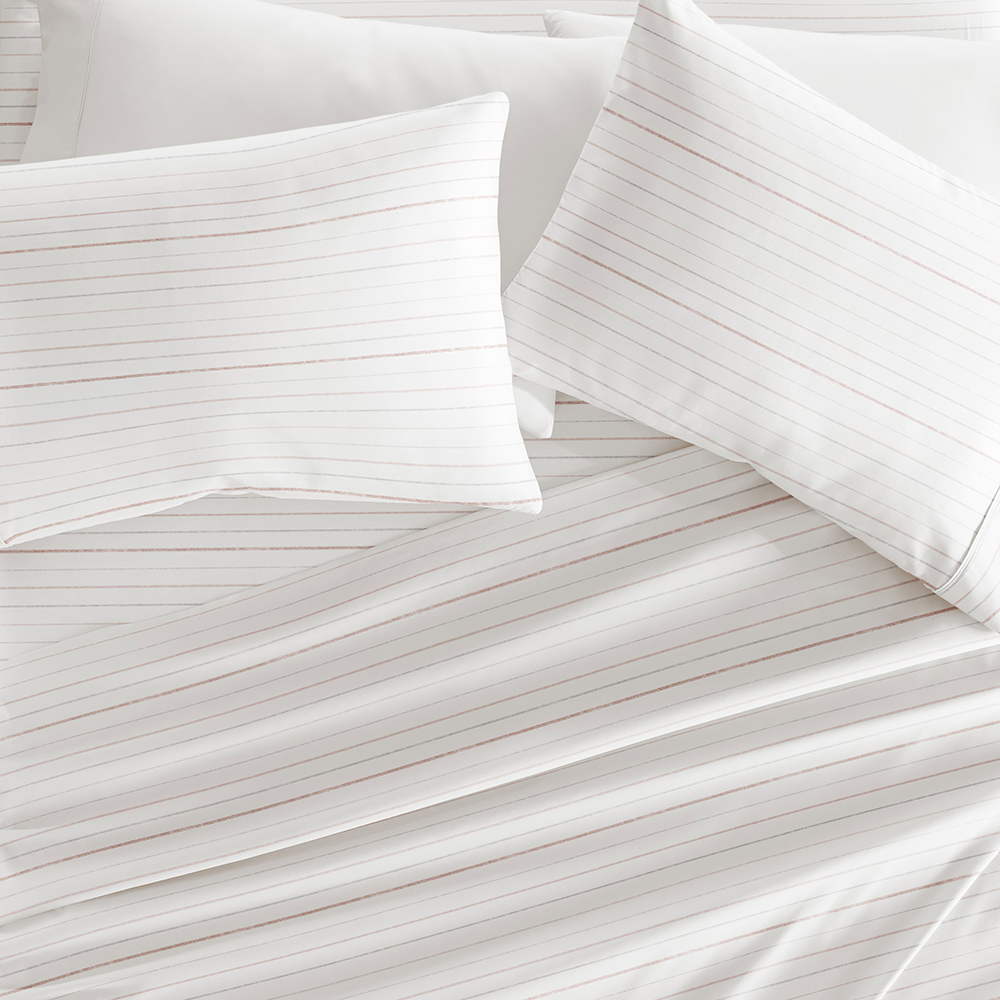 Soft Stitch Stripe 4-Piece Cotton Bed Sheet Set - Queen Size, Breathable & Wrinkle-Resistant - Perfect for Cozy Bedrooms, Guest Rooms & Dorm Decor