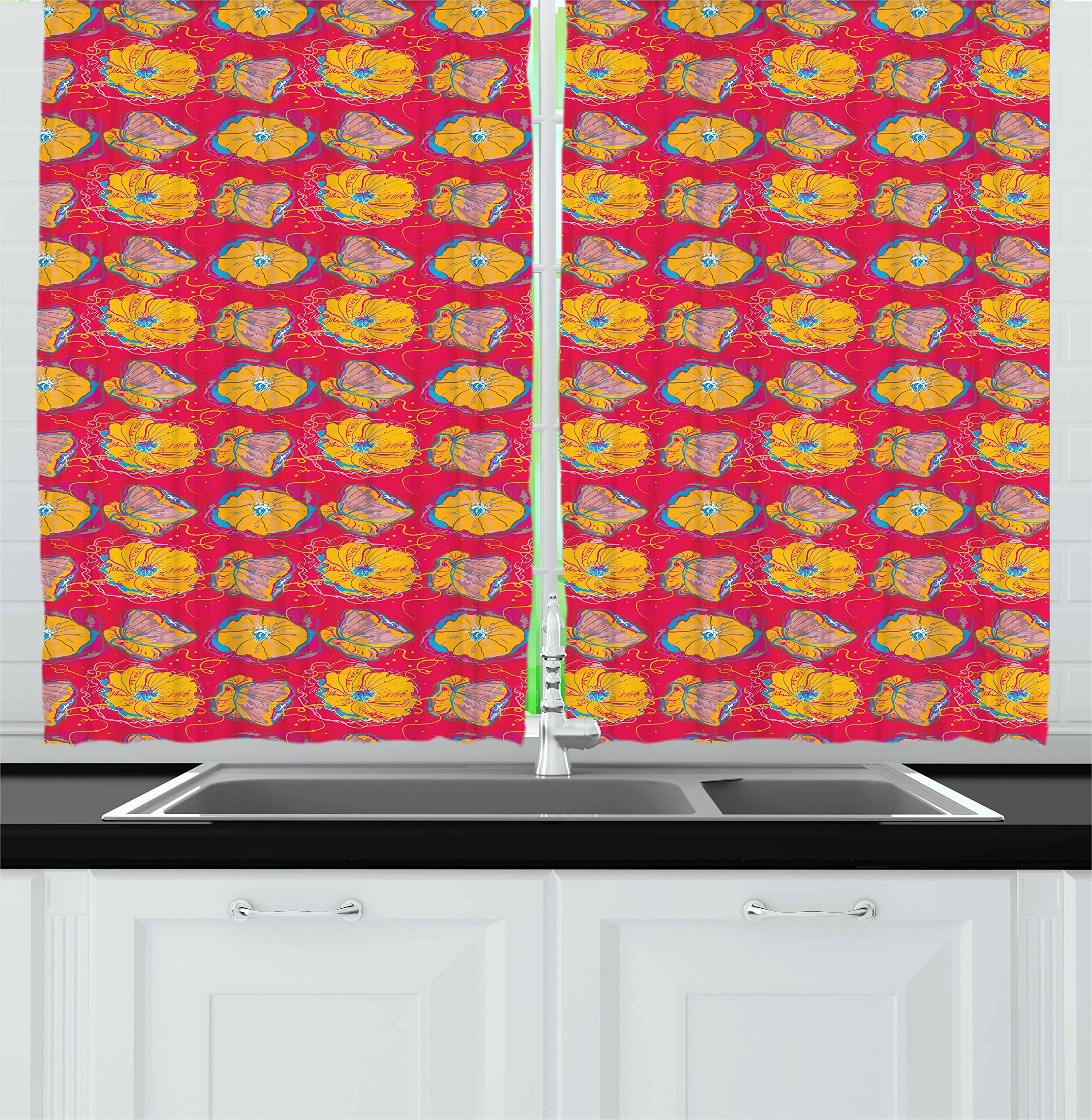 Ambesonne Floral Kitchen Curtains Set of 2 - 55
