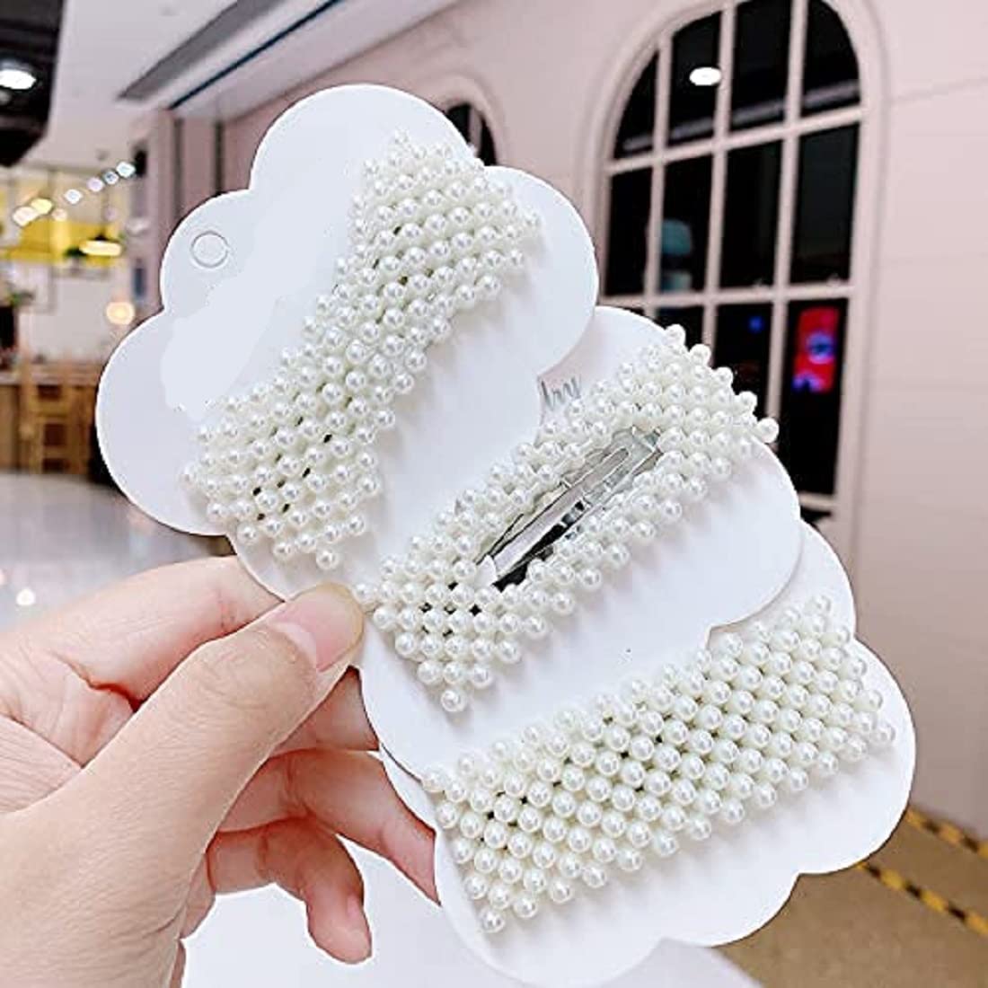 LIVECOOL Large Pearl Hair Clips for Women & Girls - Fashionable Korean Style Hair Barrettes Set (4-Pack: 3+1 Free) - White Pearl Hairpins for Weddings, Parties & Everyday Elegance