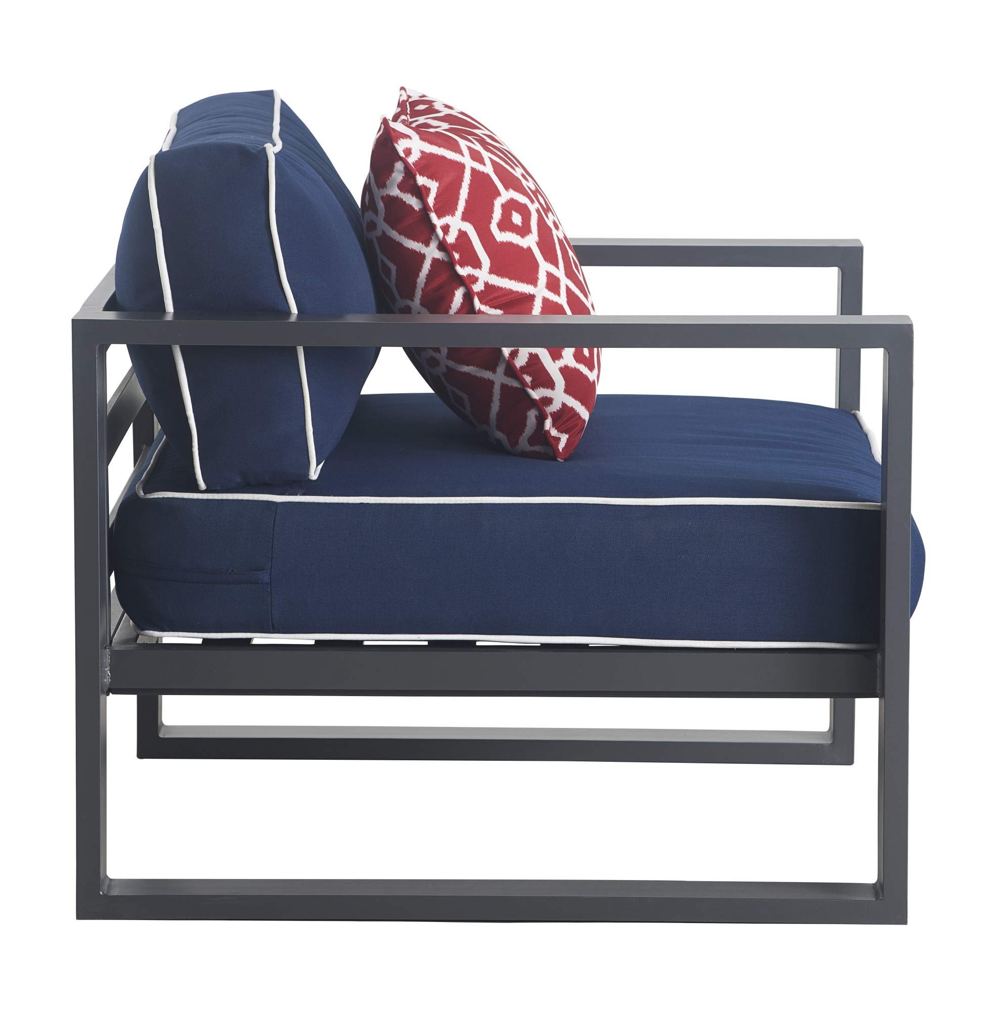 Tommy Hilfiger Monterey Modern Patio Outdoor Arm Chair - Weather Resistant Metal Frame, Navy Blue & Dark Gray, Easy Assembly - Perfect for Poolside, Garden, and Backyard Relaxation