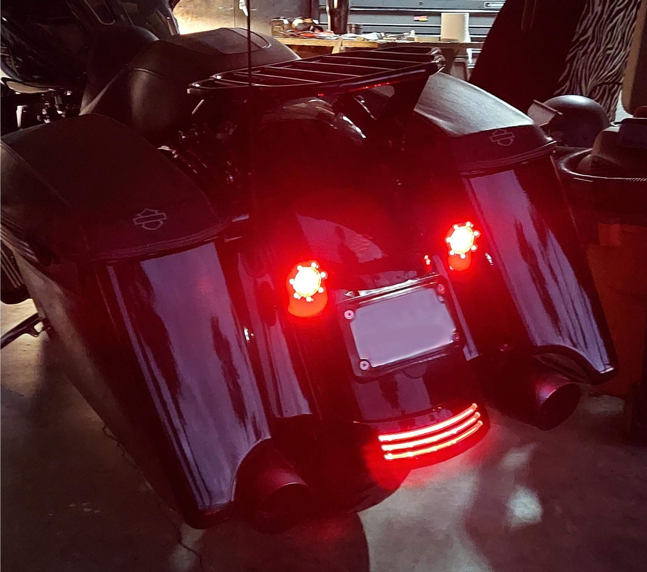Eagle Lights 2 Inch Bullet Rear Infinity Beam LED Turn Signals & Brake Lights with LED Ring Covers for Harley Davidson Motorcycles - Black (1157 Base) - Perfect for Night Riding and Enhanced Safety