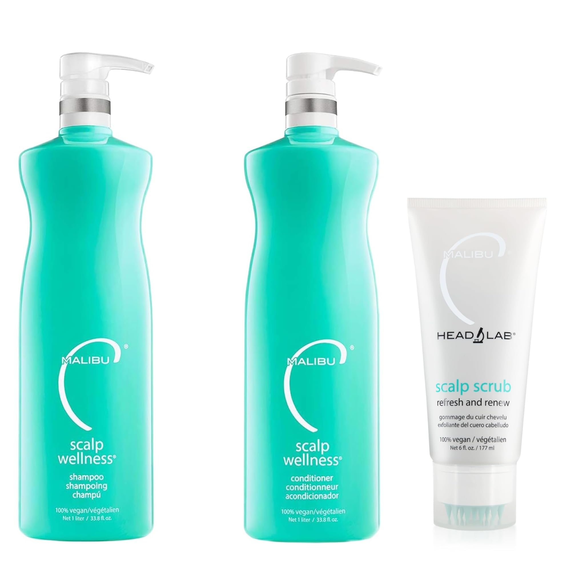 Malibu C Head Lab Scalp Scrub (6 oz) & Scalp Wellness Shampoo & Conditioner Set (33.8 oz) - Activated Charcoal Scalp Exfoliator & Nourishing Hair Care for Dry, Itchy Scalp | Gentle Cleansing & Restorative Treatment for Healthy Hair Growth | Perfect for Daily Use & Sensitive Scalp Care