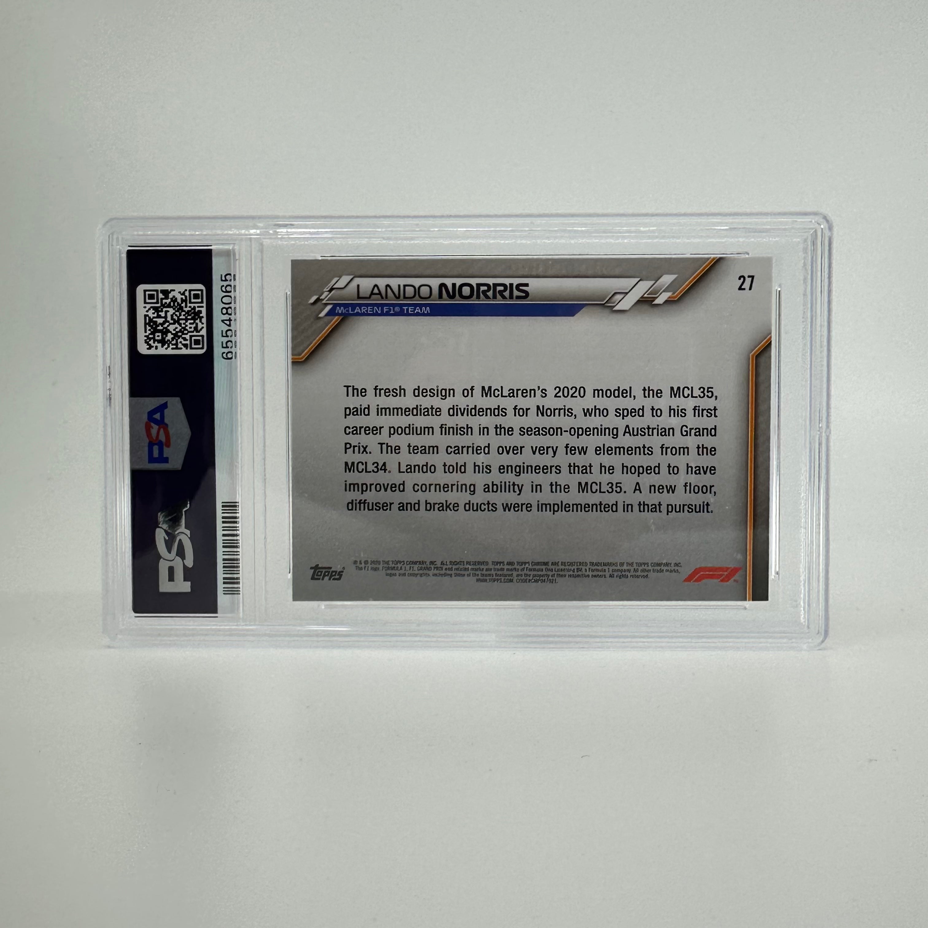 PSA 10 Lando Norris #27 2020 Topps Chrome F1 Sapphire Rookie Card - Rare Collectible for Formula 1 Fans & Sports Memorabilia Enthusiasts
