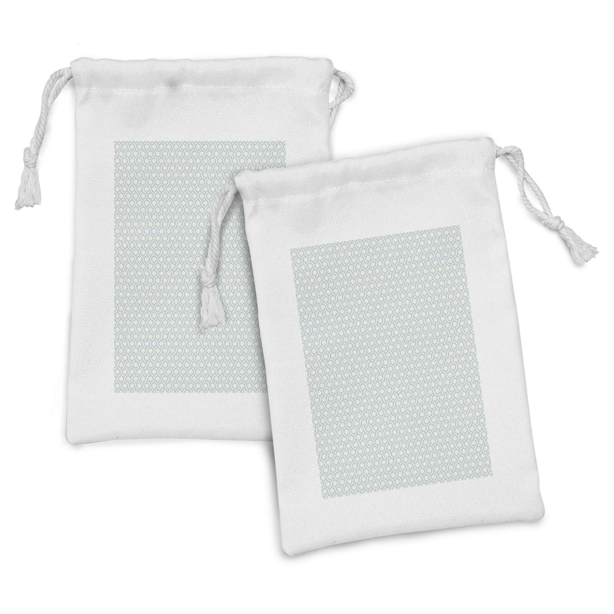 Ambesonne 2-Pack Fabric Drawstring Pouches - Pastel Blue & Ivory Abstract Geometric Circles & Stripes Design, 9