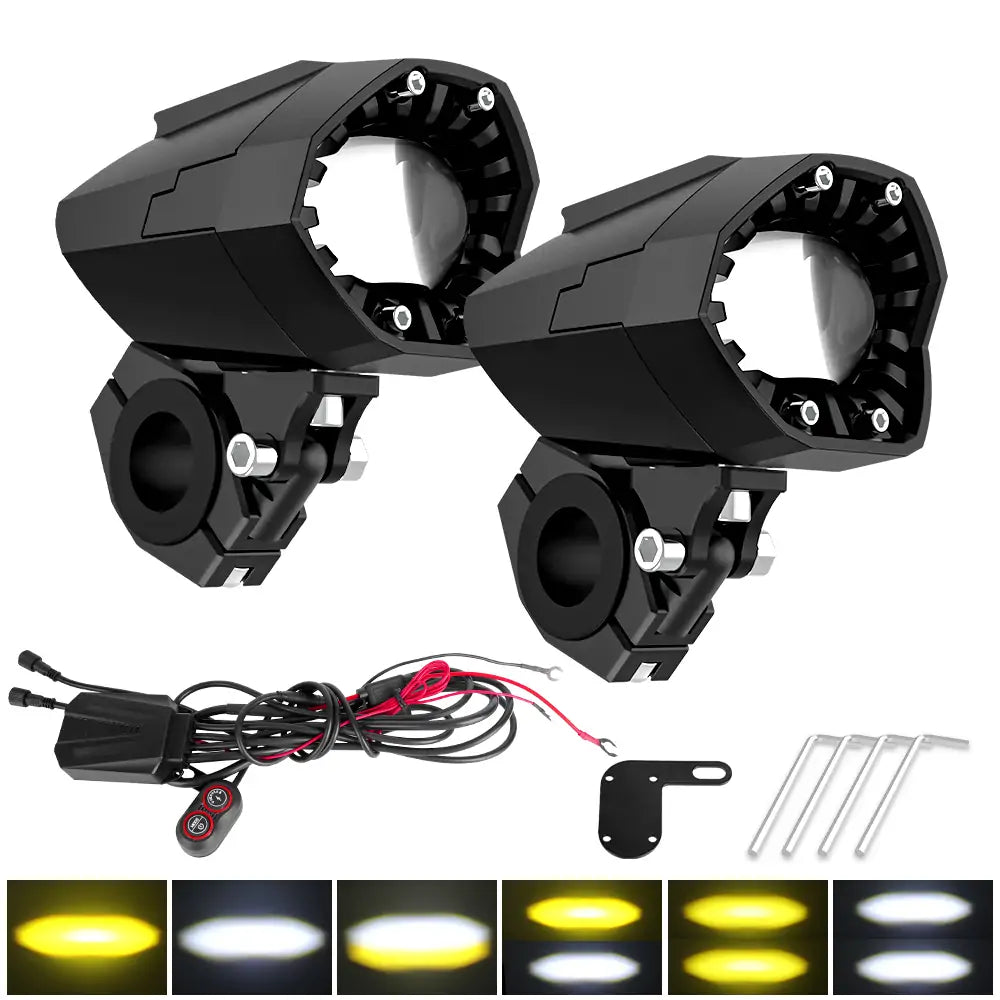 LOYO 80W LED Motorcycle Fog Lights - White/Amber Dual Color with Strobe Modes - Waterproof Off-Road Auxiliary Driving Lights for Harley, ATV, UTV, Dirt Bike - Perfect for Night Riding and Stormy Weather