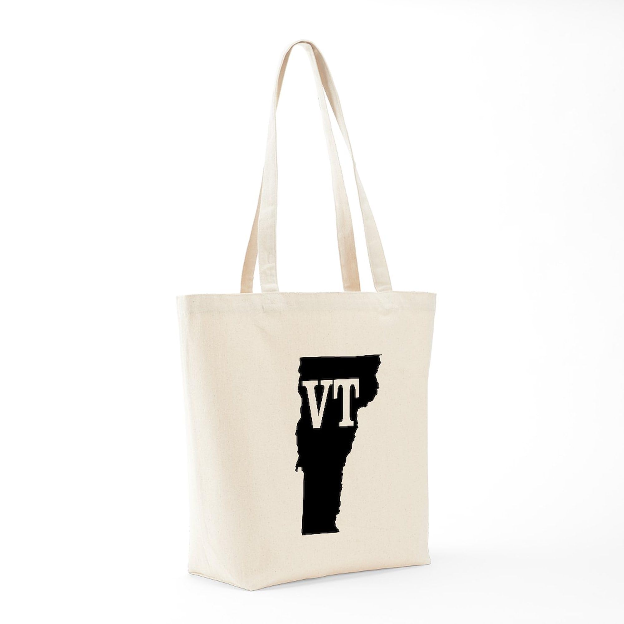 Vermont Initials Natural Canvas Tote Bag - Reusable Eco-Friendly Shopping Bag for Groceries, Beach & Daily Use | Personalized State-Themed Gift