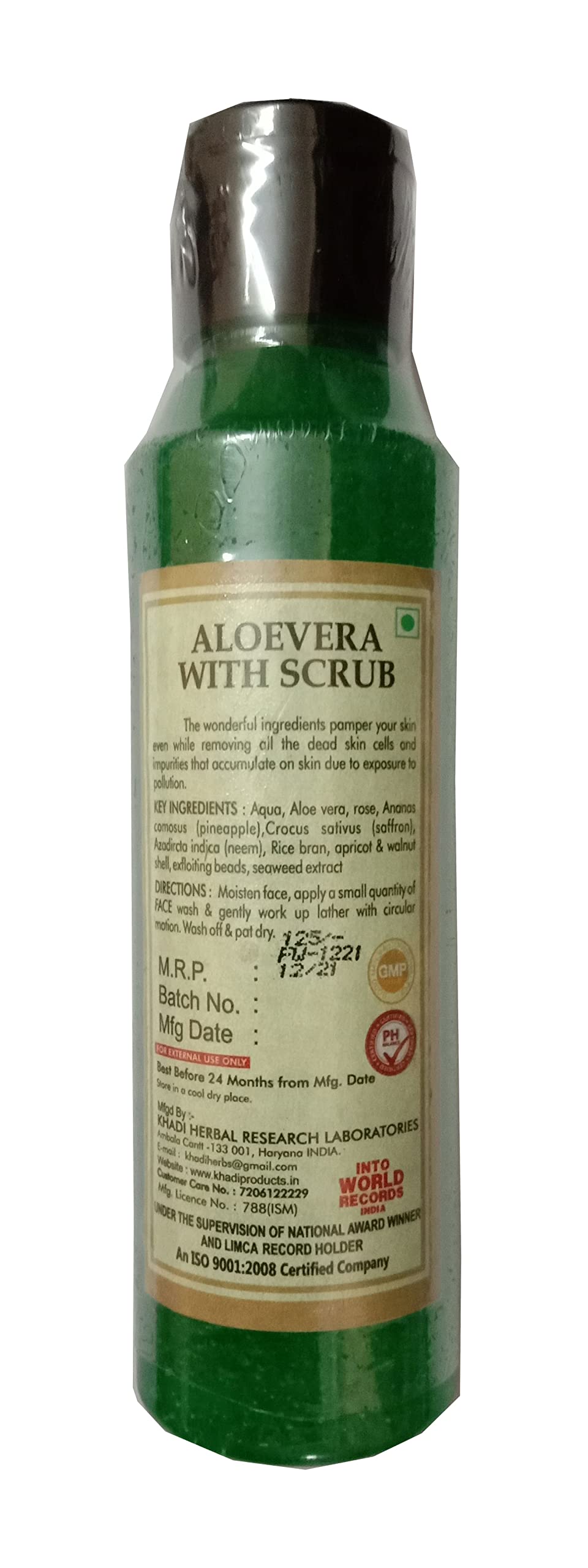 KHADI ORGANIC 100% Pure Natural Face Wash with Aloe Vera & Scrub | SLS & Paraben Free | 120ml | Gentle Exfoliation for Clear, Glowing Skin | Perfect for Daily Skincare Routine & Sensitive Skin Types