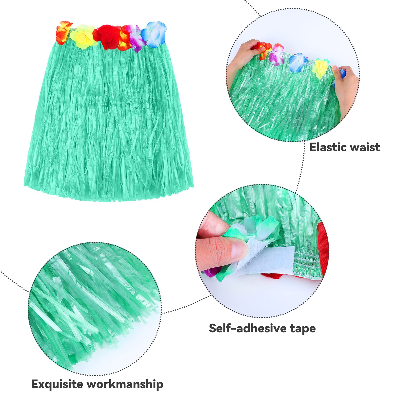 Elcoho 24-Piece Hawaiian Party Set - 8 Tropical Leis, 8 Grass Skirts, 8 Necklaces & 8 Luau Tattoos - Perfect for Hawaiian Themed Parties, Luau Decorations & Summer Beach Events