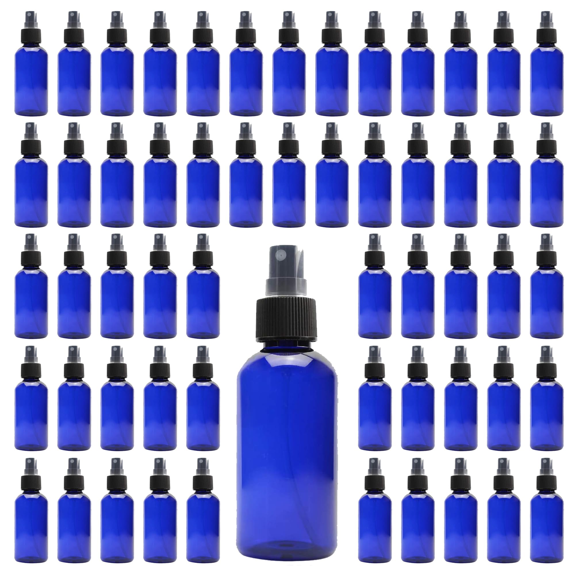 Cornucopia Brands 4oz Blue PLASTIC Fine Mist Spray Bottles (120-Pack) - BPA-Free PET #1 Plastic Spritzer Bottles with Labels - Perfect for Hair Styling, Cleaning Solutions, Gardening & DIY Projects