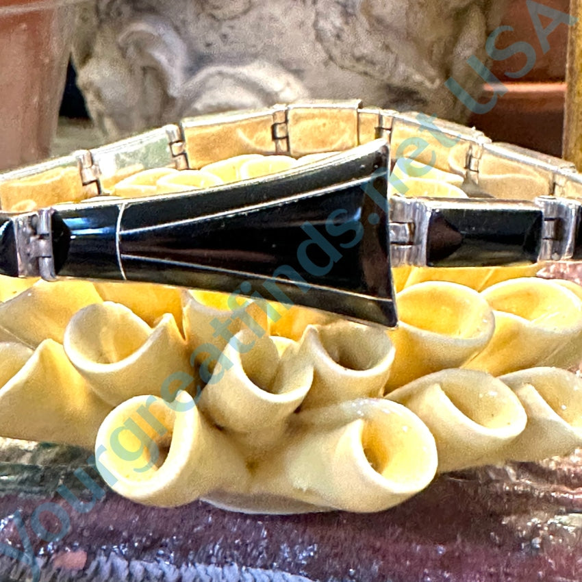 Vintage 950 Sterling Silver Black Obsidian or Onyx Bracelet - Handmade in Mexico - Perfect for Boho Style, Spiritual Healing & Gift Giving