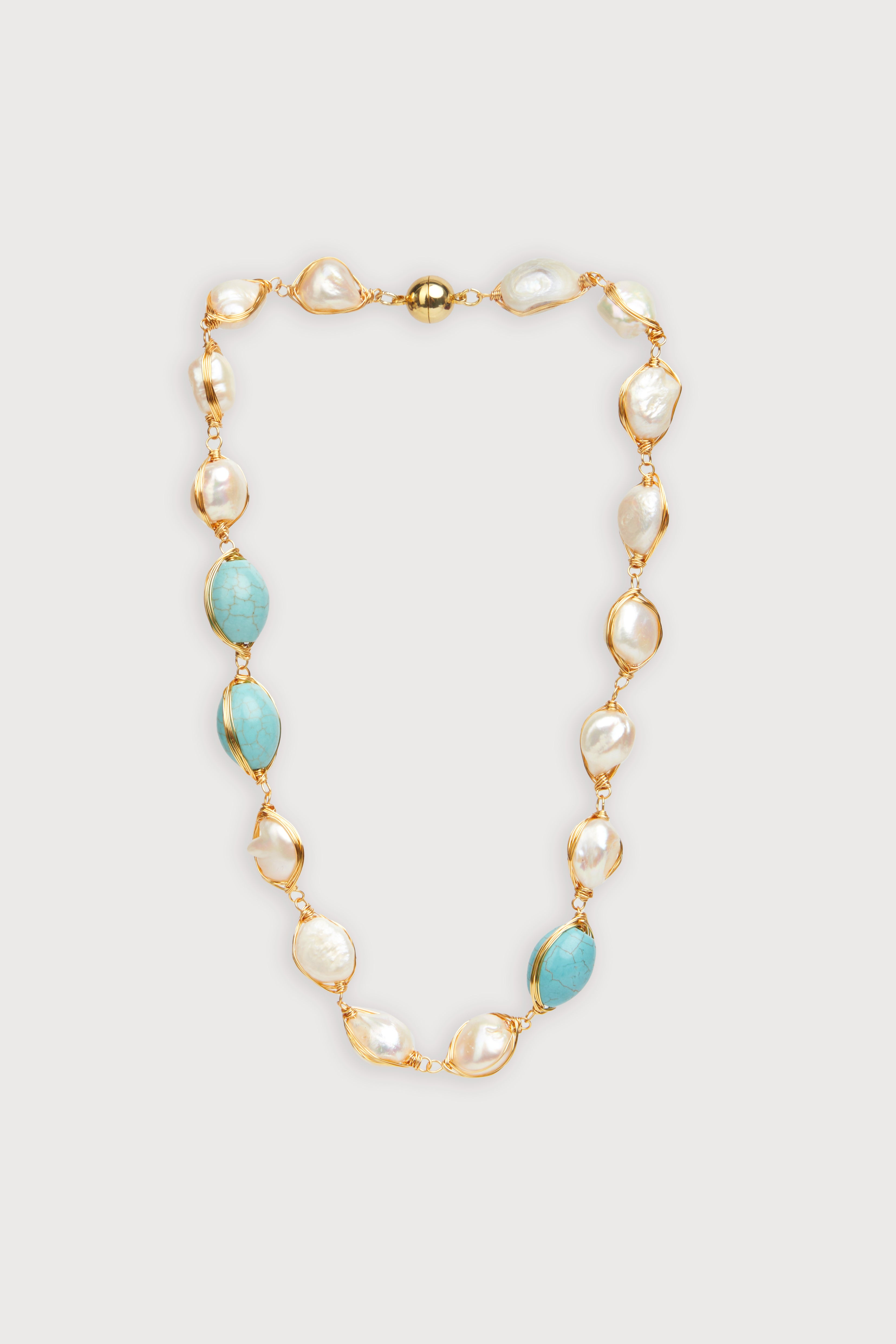 Elegant Turquoise Baroque Pearl Necklace for Women | Handmade Vintage Jewelry Gift | Perfect for Weddings, Parties & Special Occasions