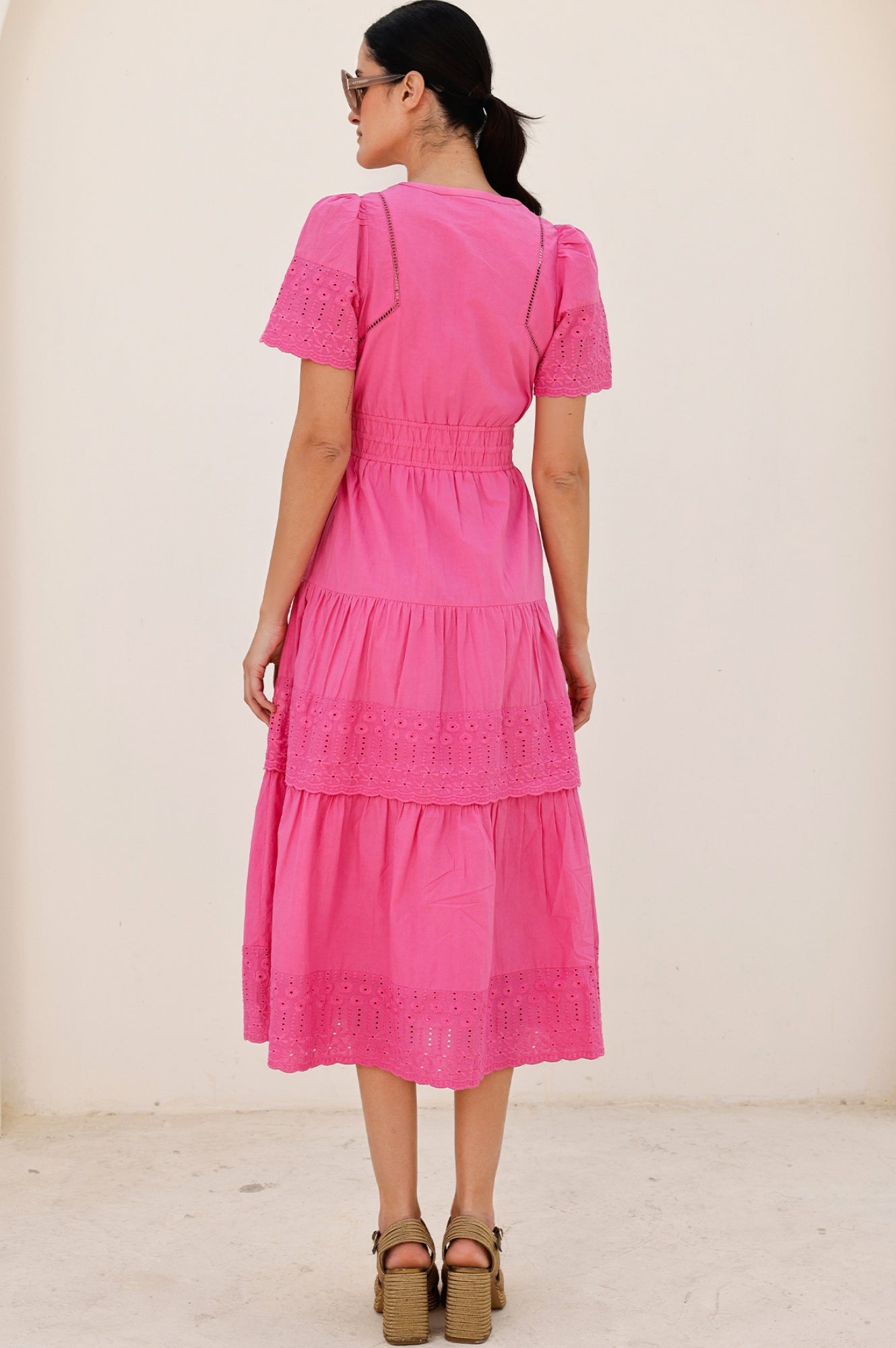 Sienna Embroidered Floral Dress in Pink - Elegant Summer Dress for Women, Perfect for Weddings, Parties, and Special Occasions