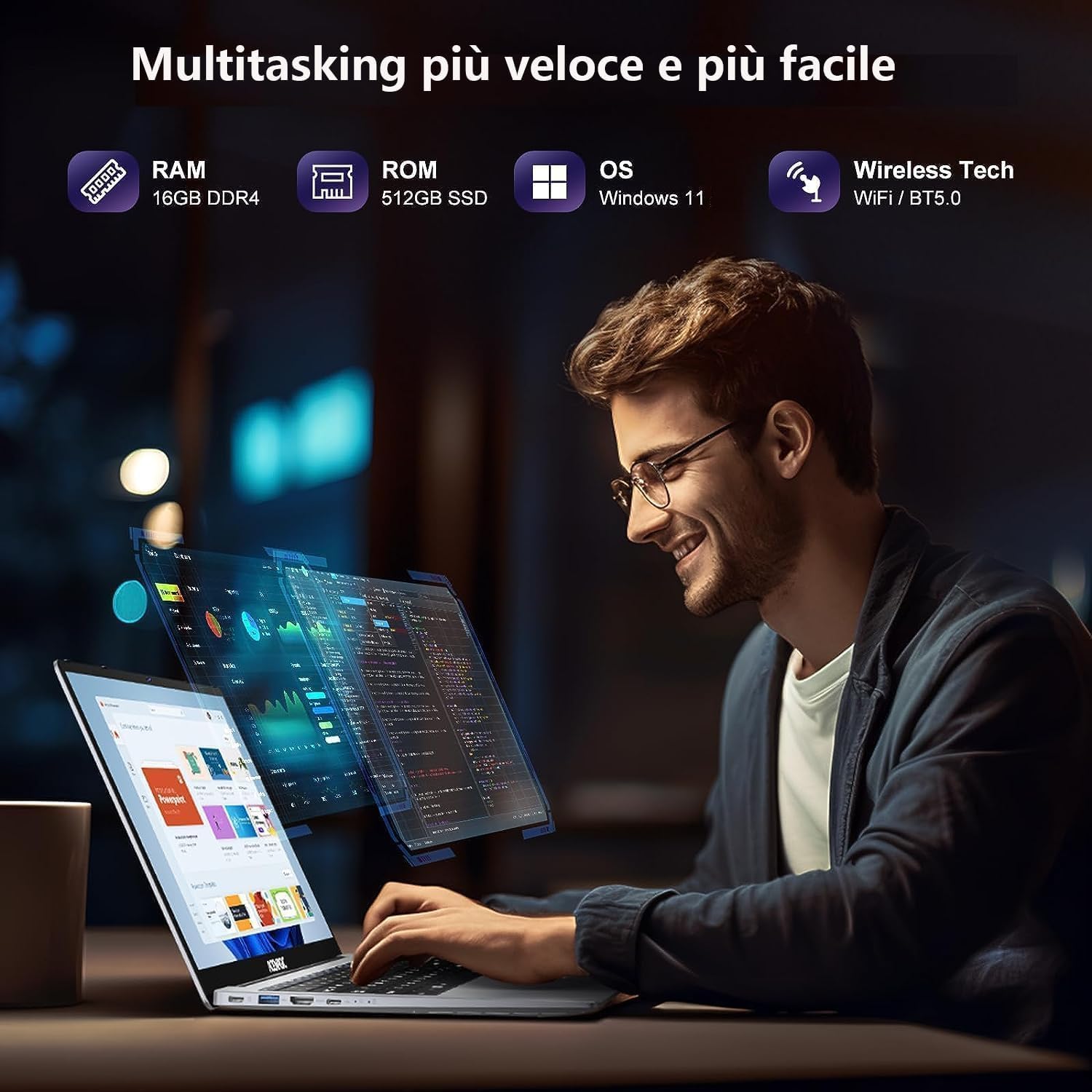 ACEMAGIC 15.6 Inch Laptop with Intel N97 CPU (Up to 3.6Ghz), 16GB DDR4 RAM, 512GB SSD (Expandable to 2TB), Bluetooth 5.0, Type-C, HDMI, USB 3.2 - Silver | Perfect for Work, Study & Entertainment