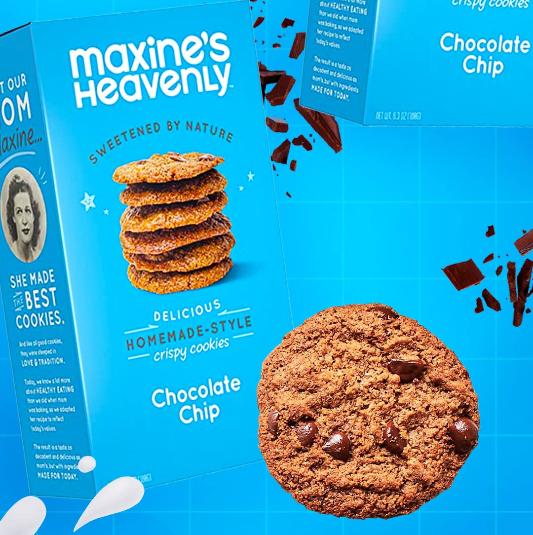 Maxine's Heavenly Crispy Chocolate Chip & Cinnamon Speculoos Cookies - Low Carb, Vegan, Gluten Free, Kosher Healthy Snacks (4 Pack, 48 Cookies) | Perfect for Keto Diet, Office Snacking & On-the-Go Treats