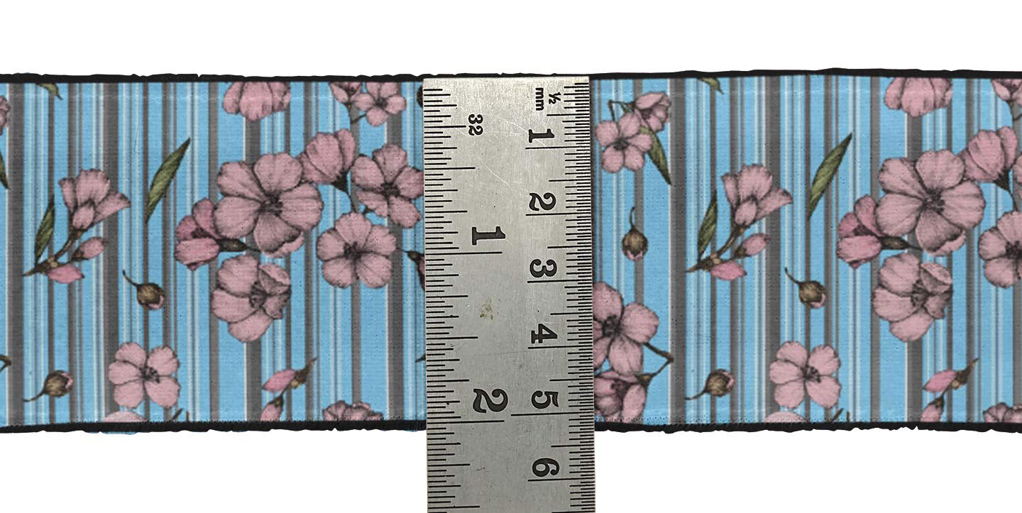 IndianBeautifulArt Blue Stripe & Floral Printed Velvet Ribbon Trim - 9 Yards x 3 Inches Wide - Premium Fabric Lace for Sewing, Crafts, DIY Accessories - Perfect for Dressmaking, Gift Wrapping & Home Decor