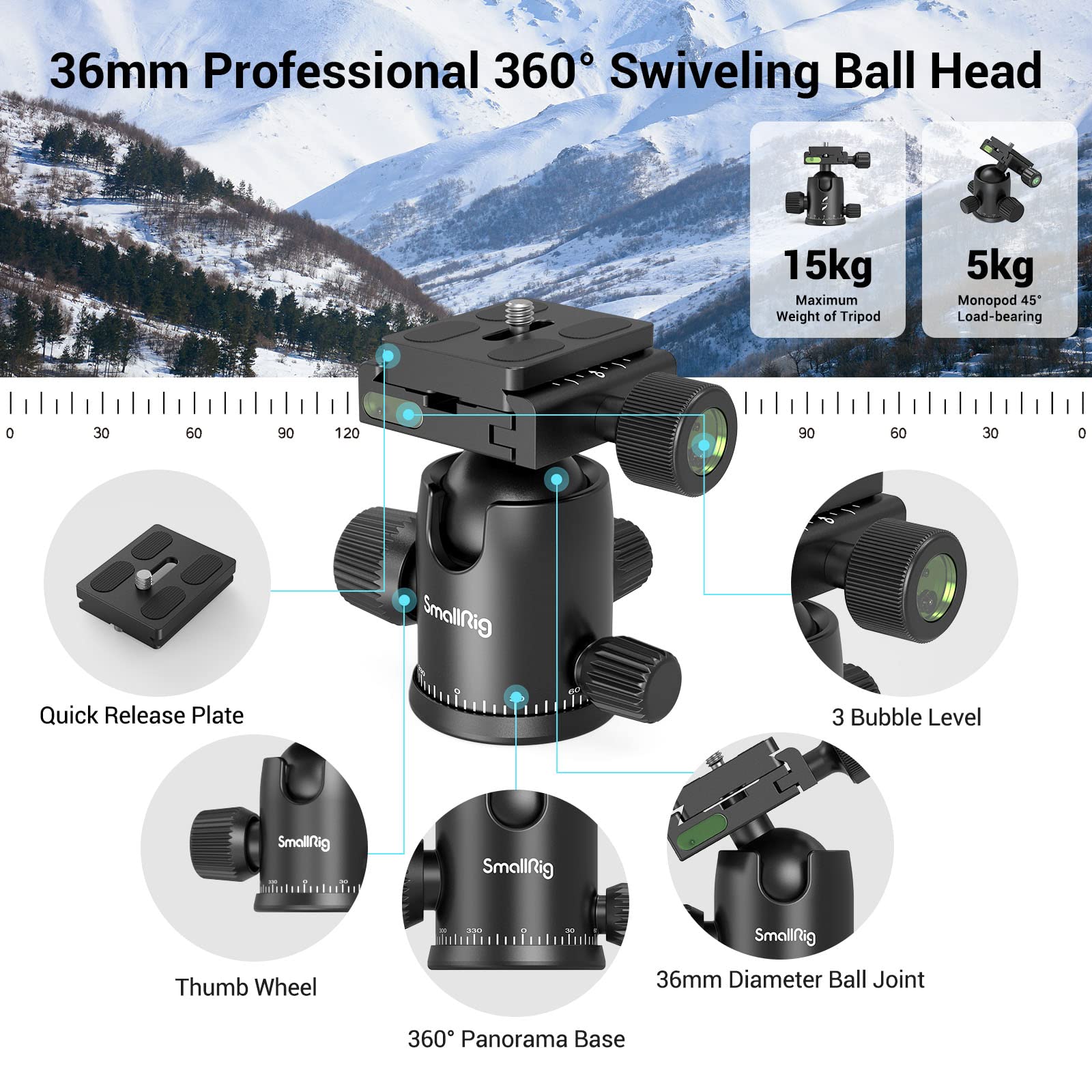 SMALLRIG CT-10 72 Inch Aluminum Camera Monopod with Quick Release Plate - Lightweight Portable Tripod for DSLR Cameras, 360° Panoramic Ball Head, 15kg Max Load, 59-180cm Adjustable Height - Perfect for Travel, Vlogging, and Outdoor Photography