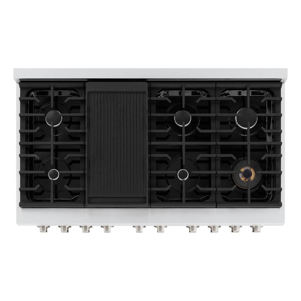 ZLINE 48-inch 6.7 cu. ft. Stainless Steel Dual Fuel Range with 8-Burner Gas Cooktop & White Matte Doors - Professional Double Oven for Home Kitchen Cooking, Baking & Entertaining (Model SDR WM 48)
