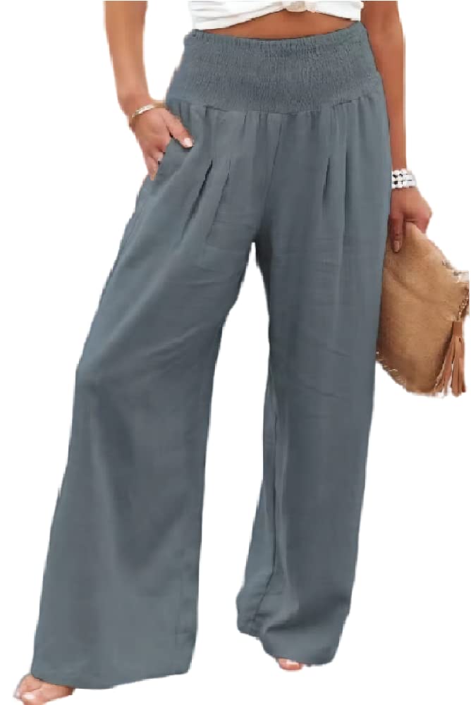 Women's Stretch High Waisted Wide Leg Palazzo Pants - Elastic Comfort Lounge Trousers for Casual Wear, Yoga & Travel