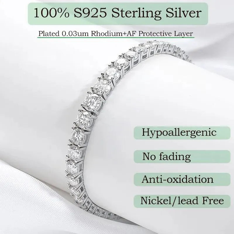 6.5mm Genuine Moissanite Tennis Bracelet for Women - 925 Sterling Silver Platinum Plated Wedding Jewelry - Perfect Christmas Gift, Anniversary Present & Special Occasion Accessory