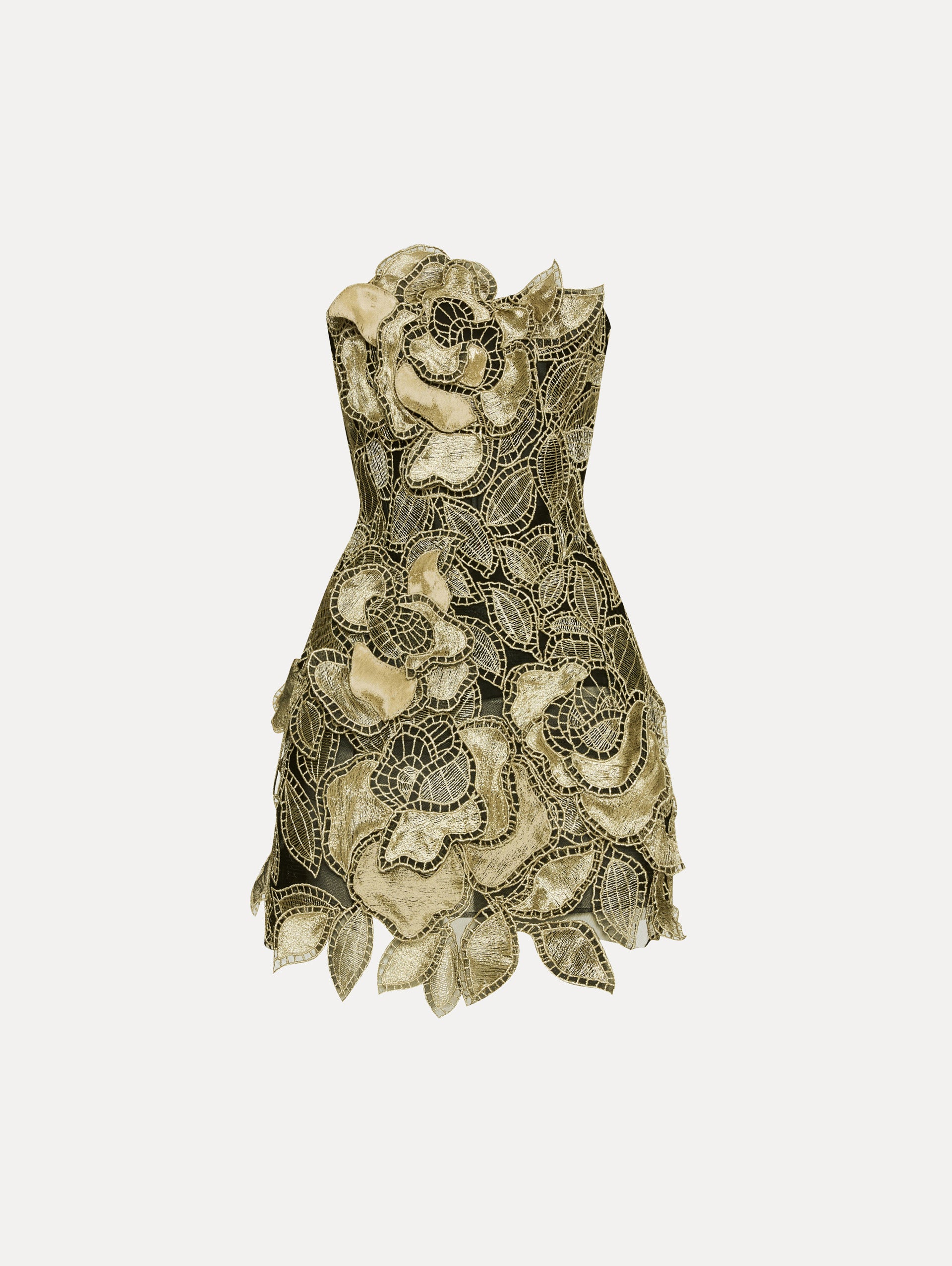 Elegant Gold Foil Rose Appliqué Party Dress for Women - Perfect for Weddings, Prom & Special Occasions