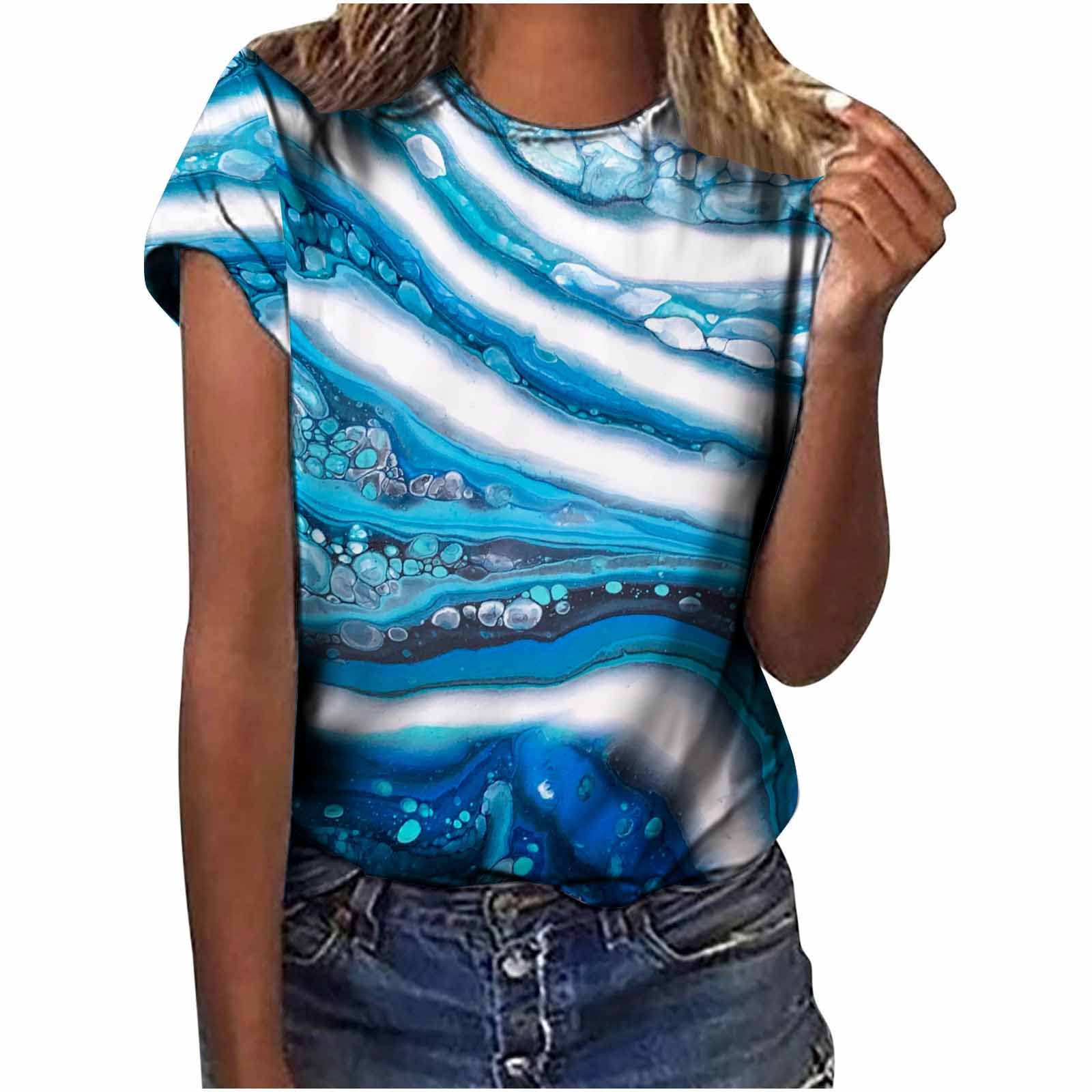 WYMPDSVI Women's Summer T-Shirts - Cute Crew Neck Printed Short Sleeve Casual Blouse | Loose Fit Tops for Everyday Wear, Beach Outings & Summer Vacations