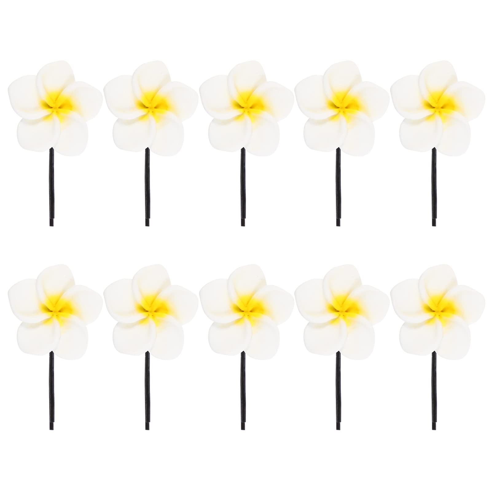 FRCOLOR 10pcs Hawaiian Plumeria Flower Hair Clips - Floral Hairpins Barrettes for Girls, Women - Summer Beach Boho Headwear Jewelry - Perfect for Vacations, Weddings, Pool Parties & Tropical Themed Events