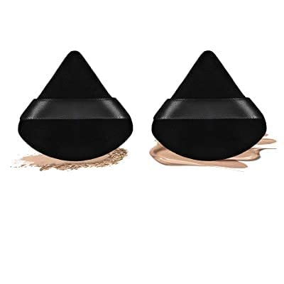 TWIREY Triangle Powder Puff - 2 Pack Soft Sponge Foundation Blender for Liquid & Powder Makeup - Multicolor Beauty Sponge with Dual Sides (Triangle & Round) - Synthetic Fiber for Wet or Dry Use - Perfect for Foundation, Concealer & Setting Powder Application