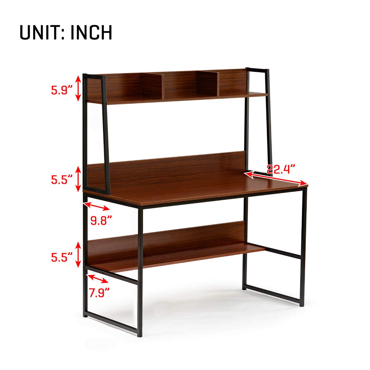 47 Inch Computer Desk with Bookshelf - Sturdy Home Office Desk for PC & Laptop, Space Saving Workstation for Small Spaces | Perfect for Remote Work & Study