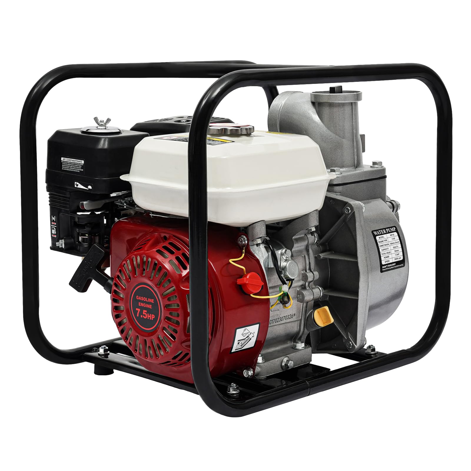 7.5HP 4-Stroke Gasoline Engine Water Pump - 3 Inch High Pressure Gas Powered Trash Water Transfer Pump (3600 RPM) - Ideal for Irrigation, Pool Draining, Flood Control & Farm Use