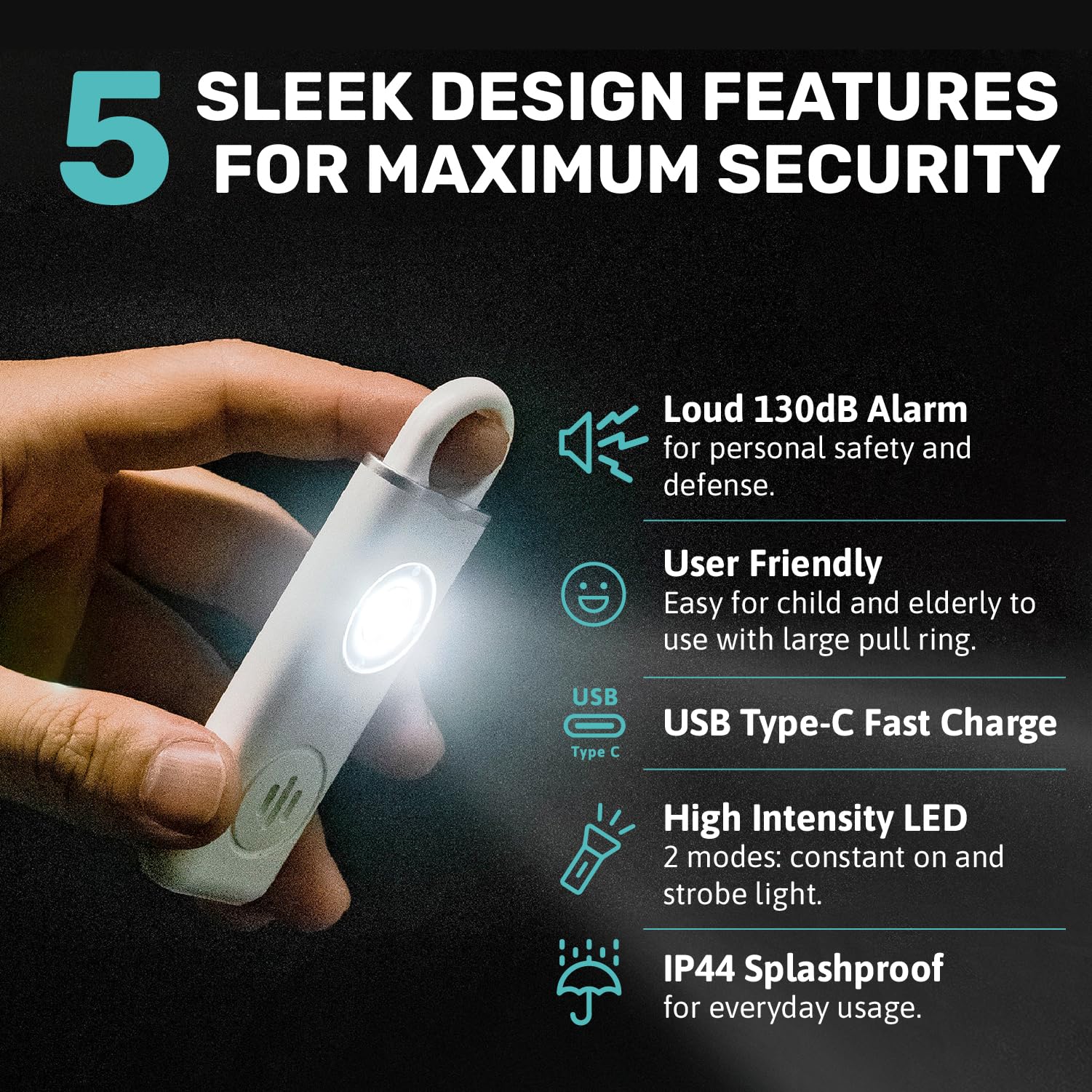 Personal Safety Alarm for Women, Men & Kids - 130dB Loud Security Alarm with Strobe Light, Waterproof & Travel-Friendly Self Defense Keychain (Milky White) - Perfect for Jogging, Night Walks, College Campus & Emergency Situations