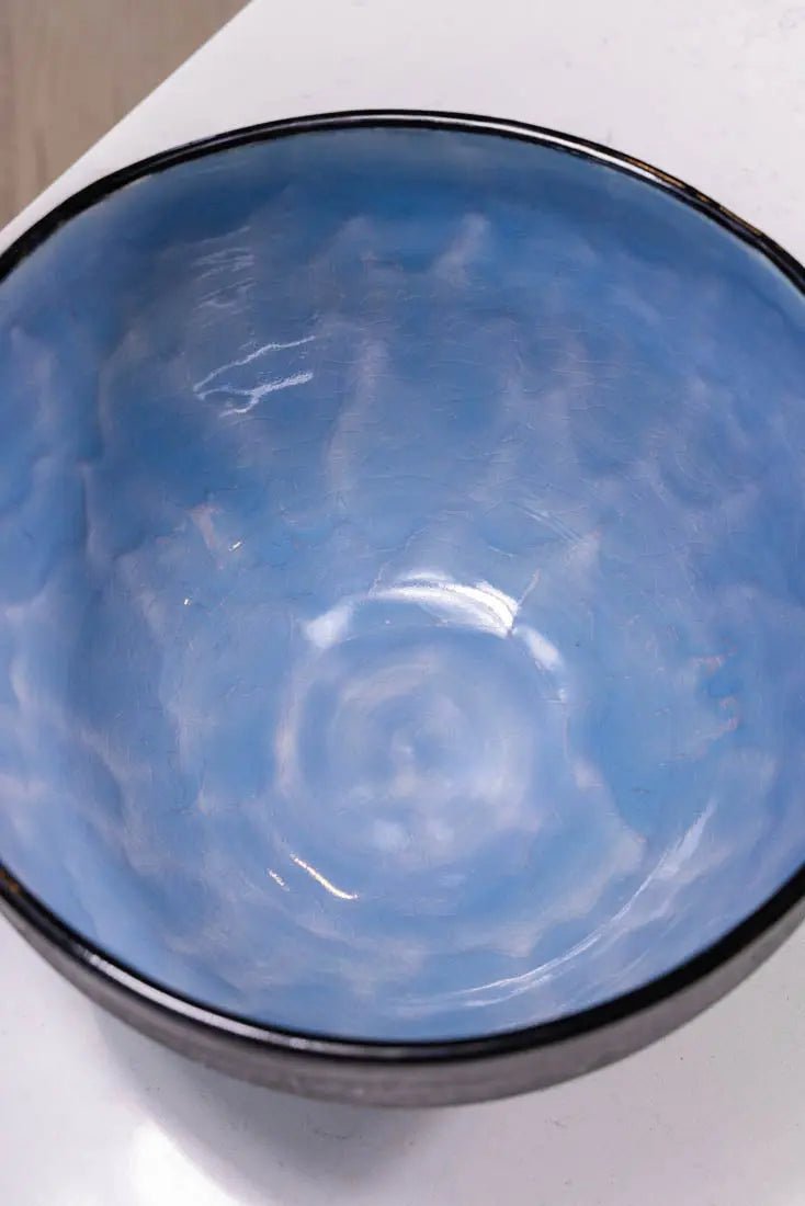 Large Stoneware Tree Bowl with Glacier Wind Blast Interior - Handcrafted Ceramic Serving Bowl for Salads, Fruits & Decor | Big Bowl Series All Star | Perfect for Rustic Kitchen & Dining Table Centerpiece
