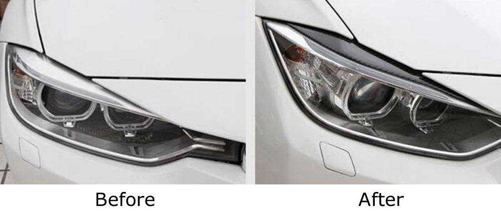 Carbon Fiber Headlight Eyebrow Covers for 2012-2015 BMW F30 F31 3 Series Pre-LCI Sedan | Matte Finish Protection | Easy Installation | Upgrade Your Car's Front End Style for Daily Driving & Car Shows