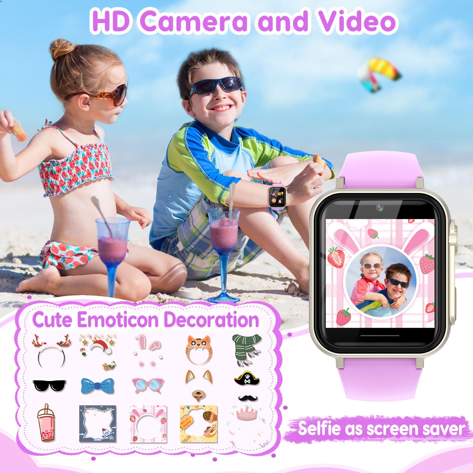 Smart Watch for Kids Ages 4-12 - Waterproof HD Touch Screen with Camera, 30+ Games & 140 Learning Cards - Educational Birthday Gift for Girls & Boys - Perfect for School, Playtime & Outdoor Activities (Purple)