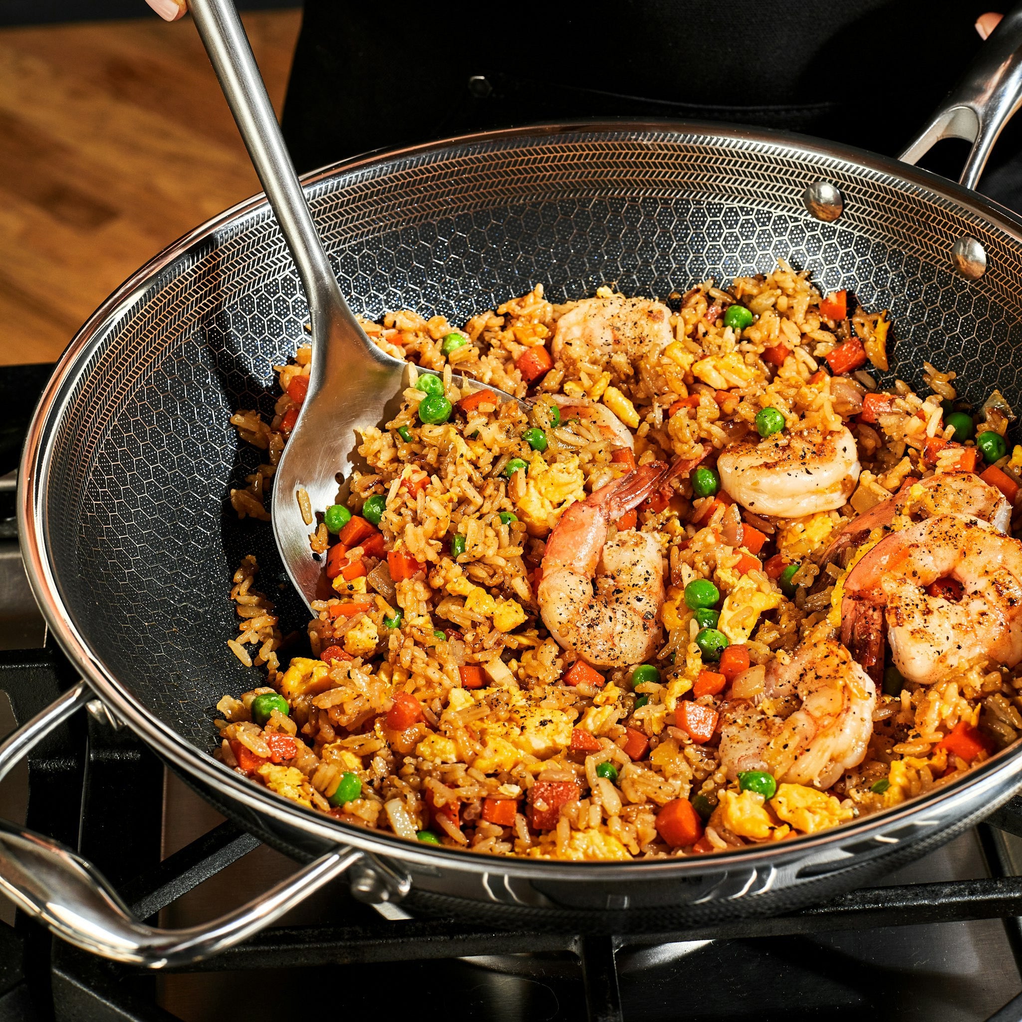 25cm Hybrid Wok Pan - Nonstick Carbon Steel Stir Fry Pan with Wooden Handle - Perfect for Asian Cooking, Stir Frying, Sautéing & Deep Frying - Ideal for Gas, Electric & Induction Stovetops