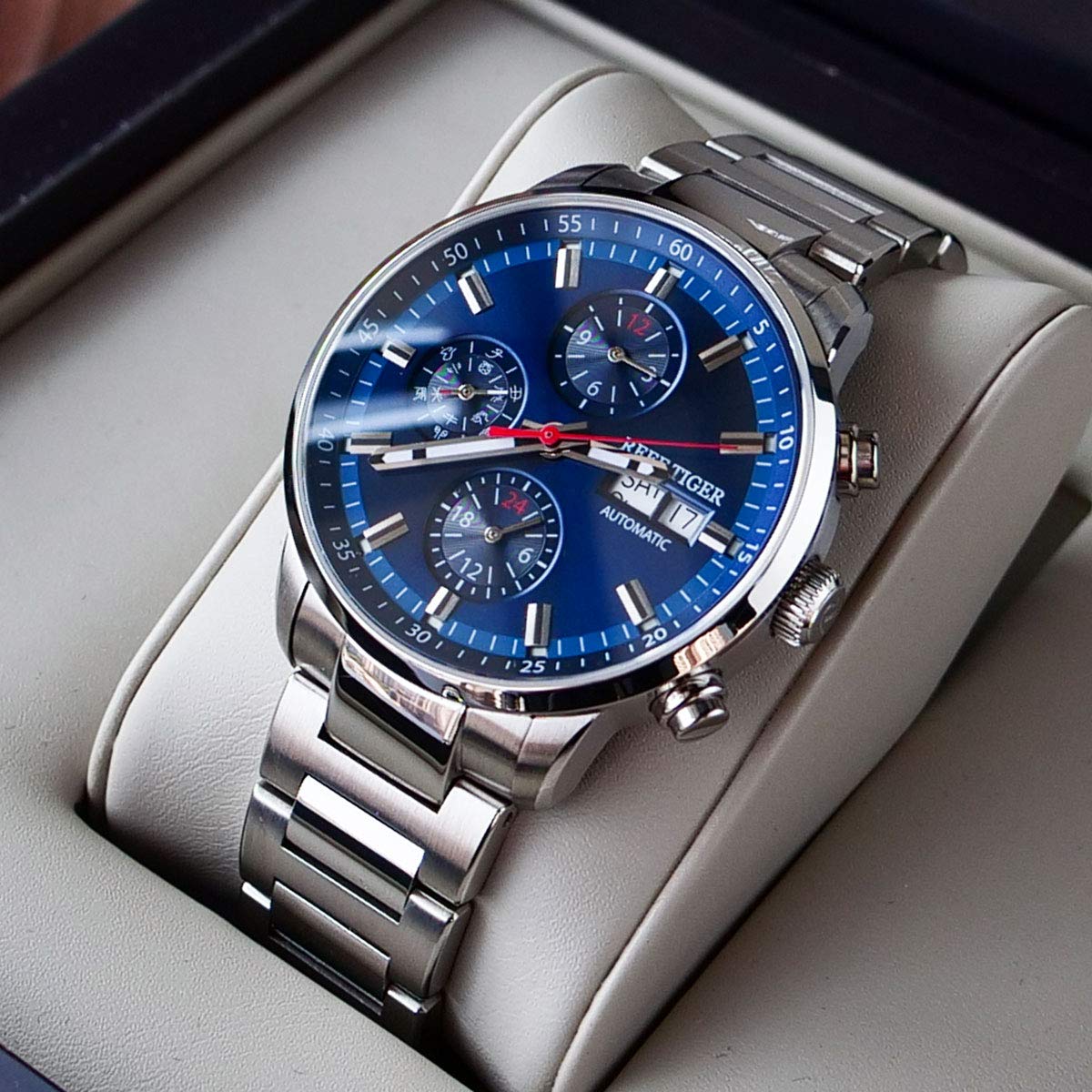 REEF TIGER Stainless Steel Men's Automatic Watch - Waterproof, Multifunctional, Luxury Dress Watch for Business & Casual Wear - RGA1659 | Perfect for Office, Parties & Outdoor Activities