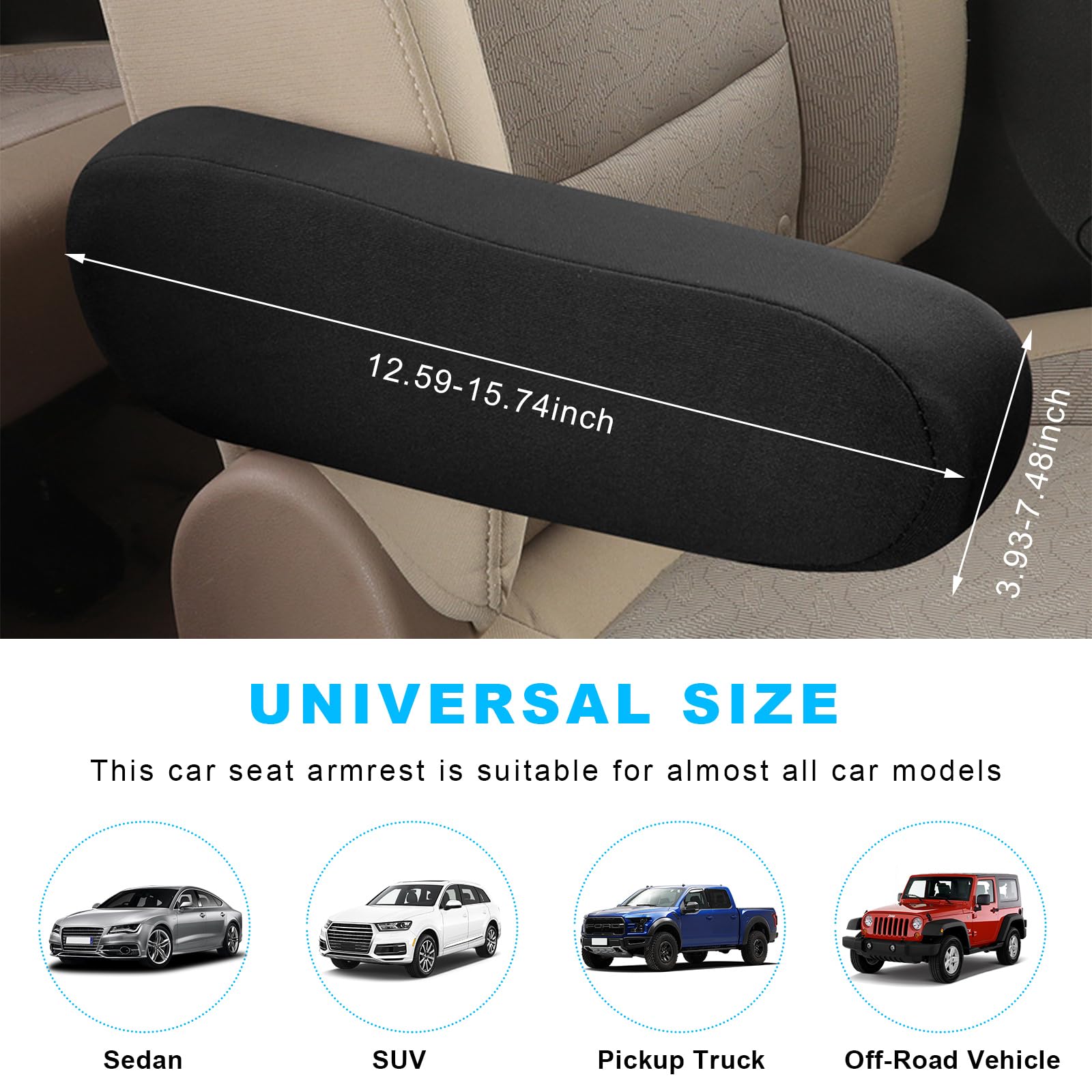2 PCS Universal Car Seat Armrest Covers - Elastic Fabric Protectors for SUV, Truck - Black