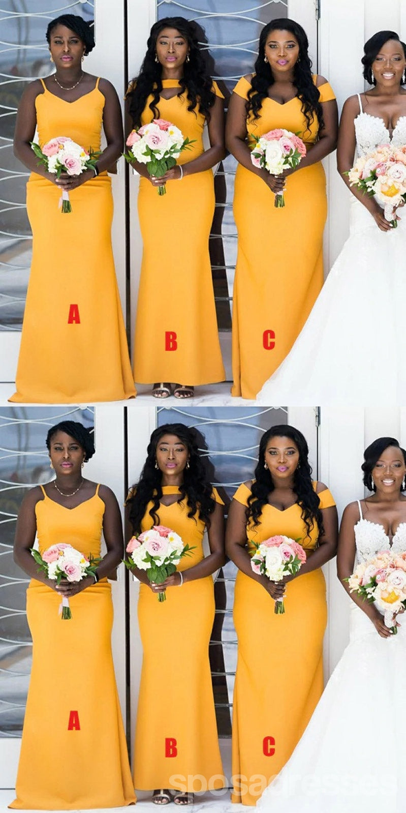 Elegant Mismatched Yellow Mermaid Bridesmaid Dresses - Long Formal Gowns for Wedding Party, WG1419 | Perfect for Beach Weddings, Formal Events & Special Occasions