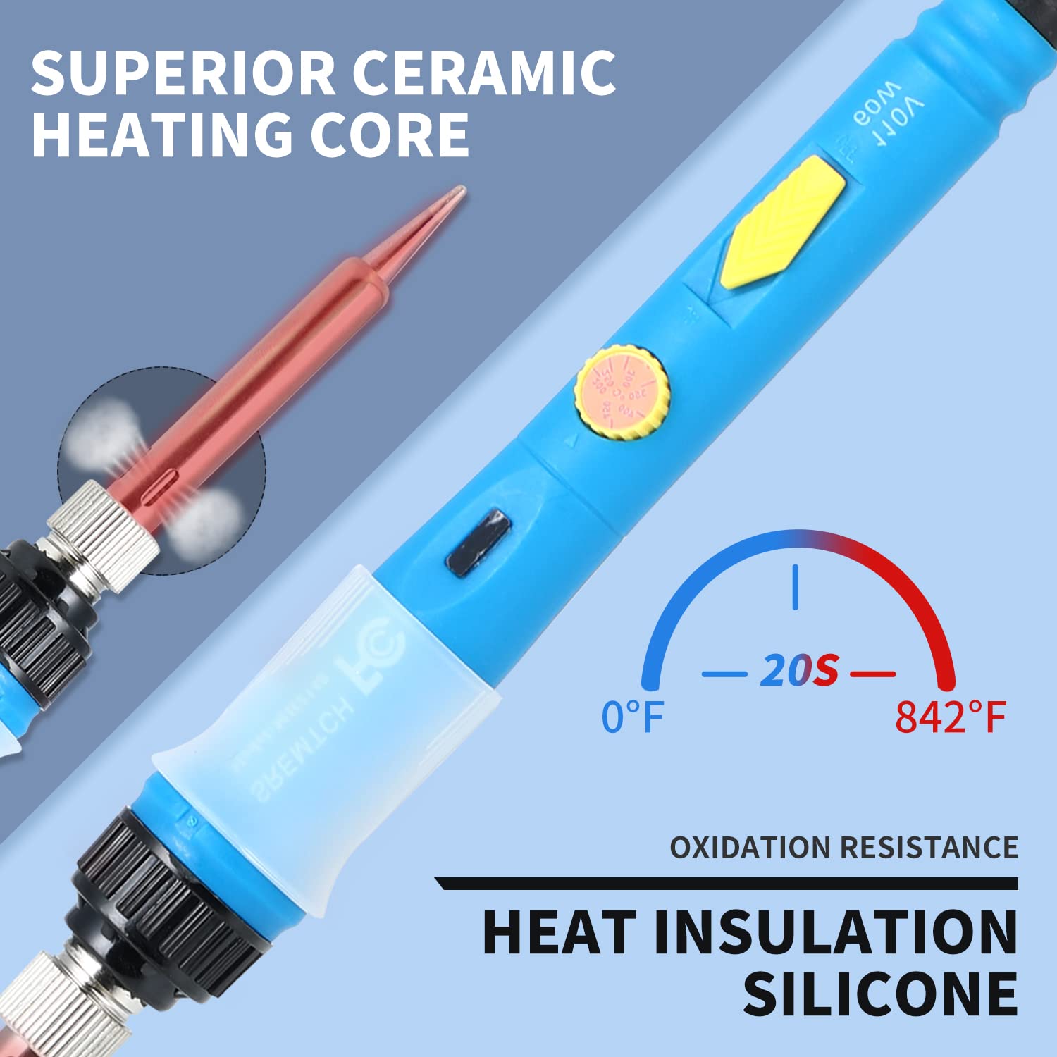 60W Adjustable Temperature Soldering Iron Kit - Fast Heating Ceramic Thermostatic Welding Tool with On/Off Switch | Professional Soldering Gun for Electronics Repair, DIY Projects & Circuit Board Work